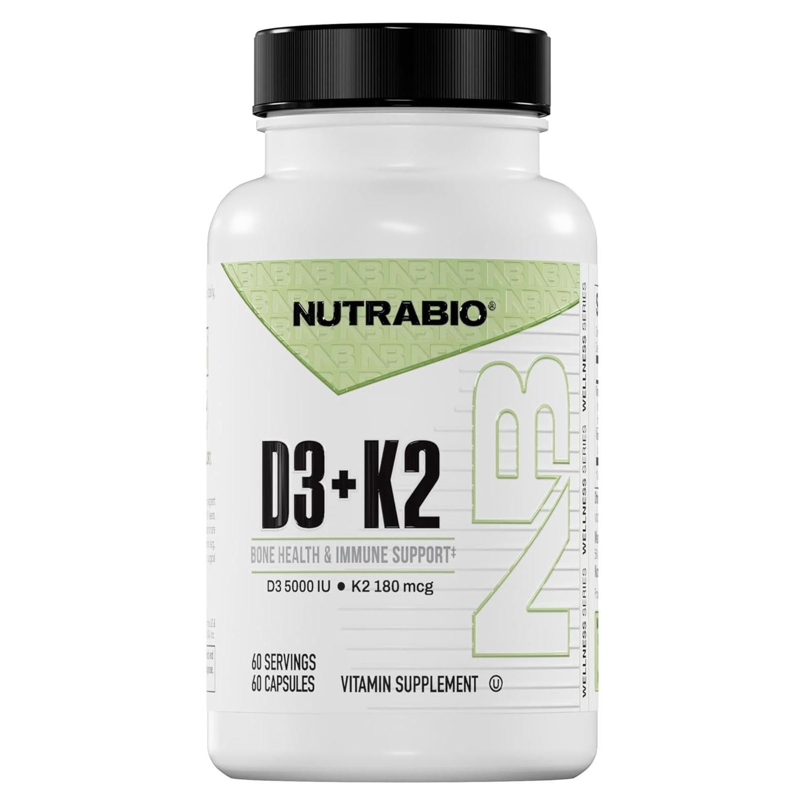 NutraBio Vitamina D3 K2 5000 UI y 180 mcg - 60 Cápsulas