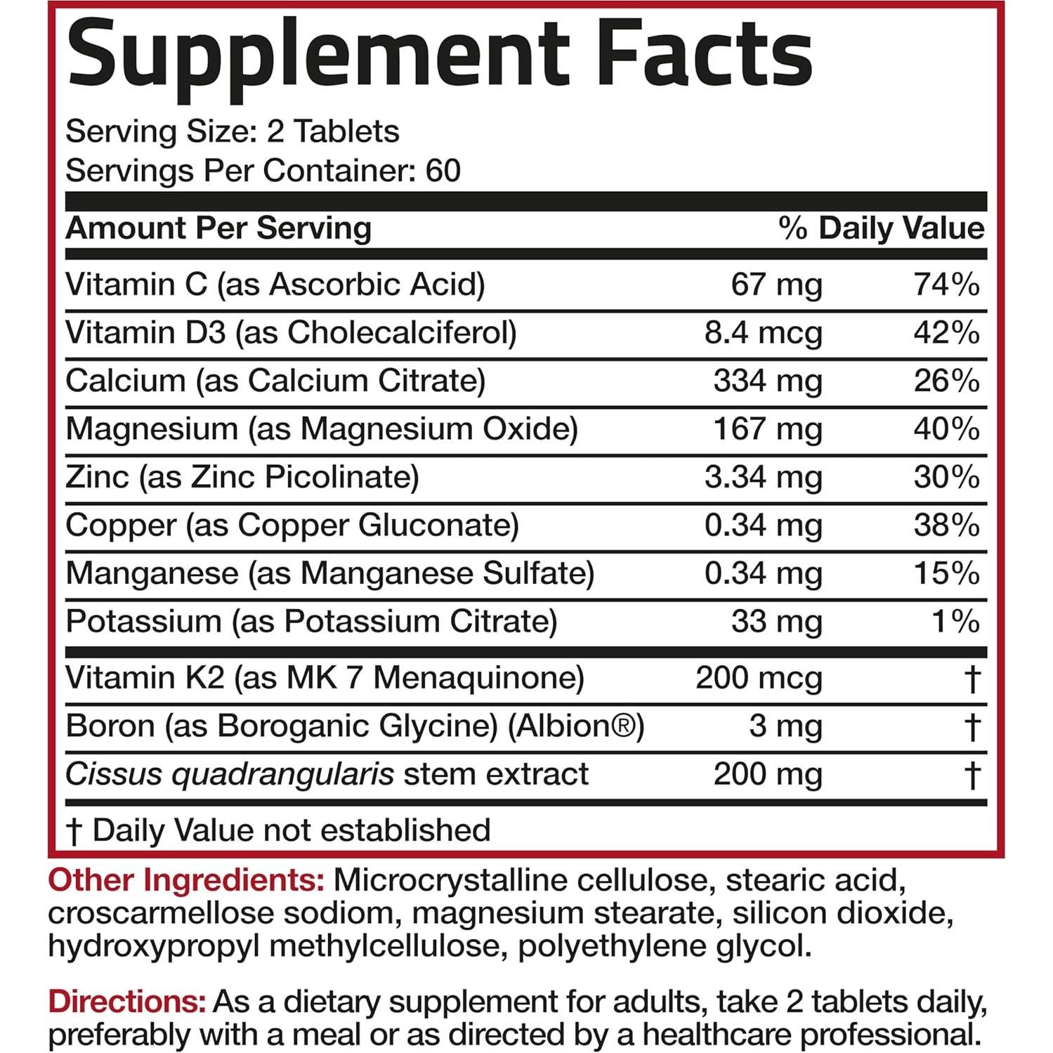 Suplemento Bronson de Vitamina K2 200 MCG + Calcio 120 Tabletas