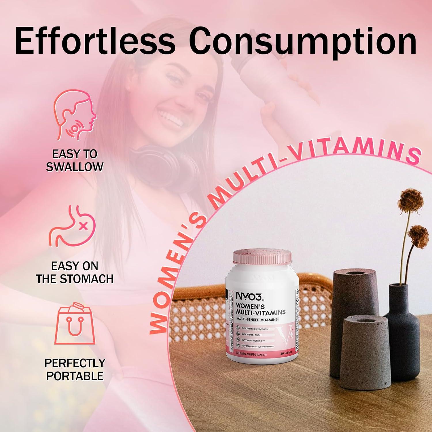Multivitamina NYO3 para Mujeres con Zinc y Biotina 60 Tabletas