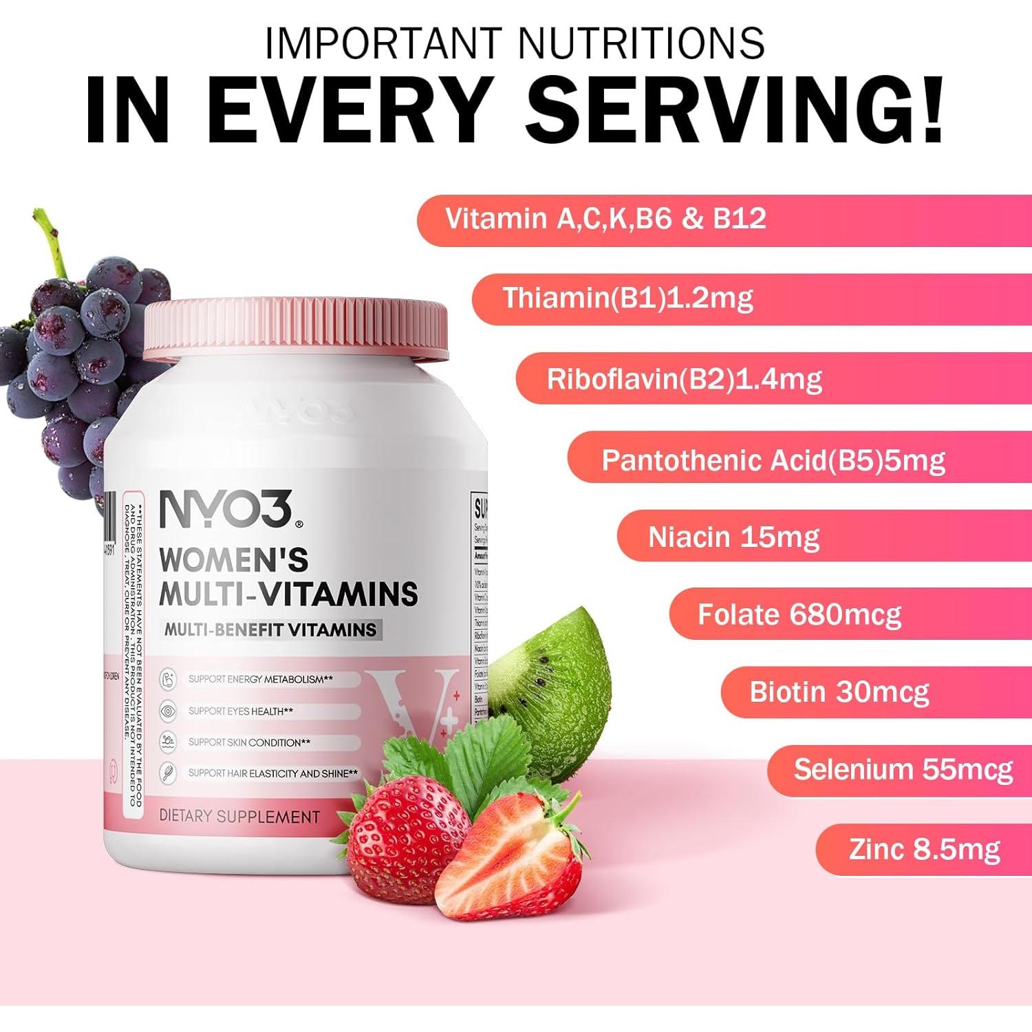Multivitamina NYO3 para Mujeres con Zinc y Biotina 60 Tabletas