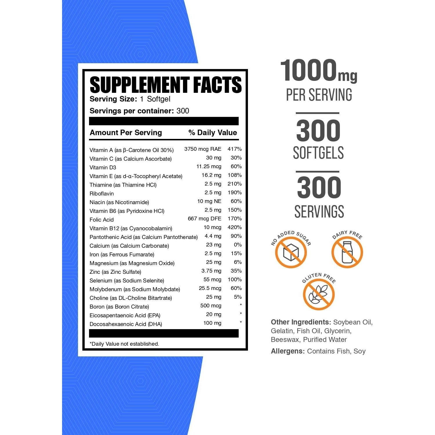 Gelatinas Blandas Multivitamínicas BulkSupplements 300 Conteo