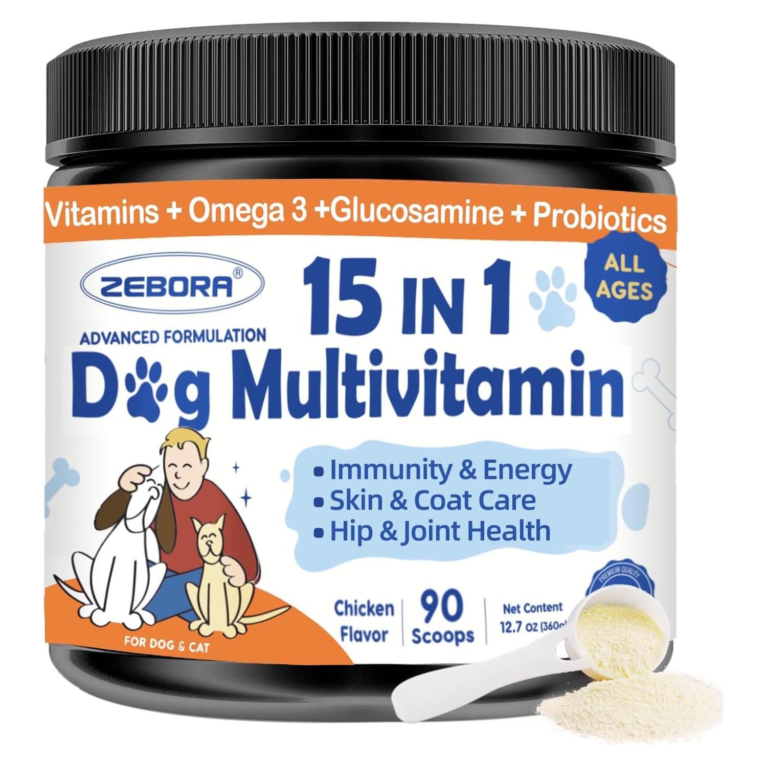 ZEBORA Polvo Multivitamínico para Perros 15-en-1 con Omega 3