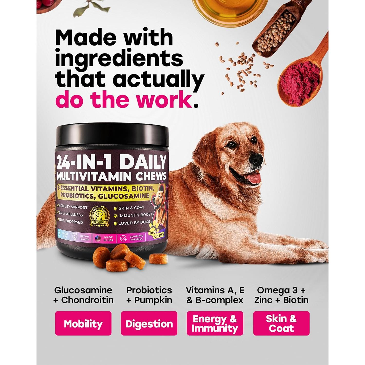 Multivitaminas Diarias 24-en-1 Pup Choice para Perros 340g