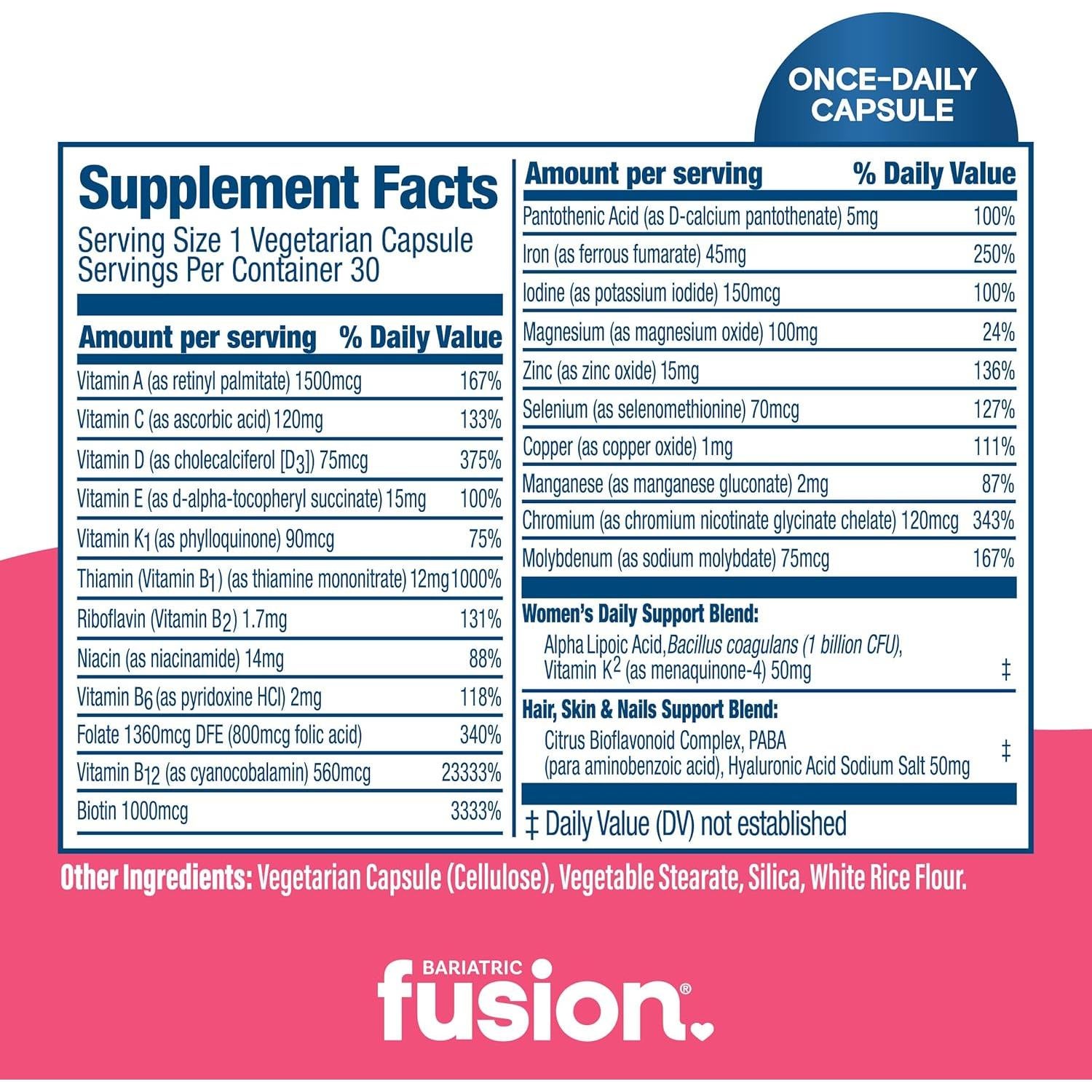 Multivitamínico Bariátrico Fusion para Mujeres con Hierro 30 Cápsulas