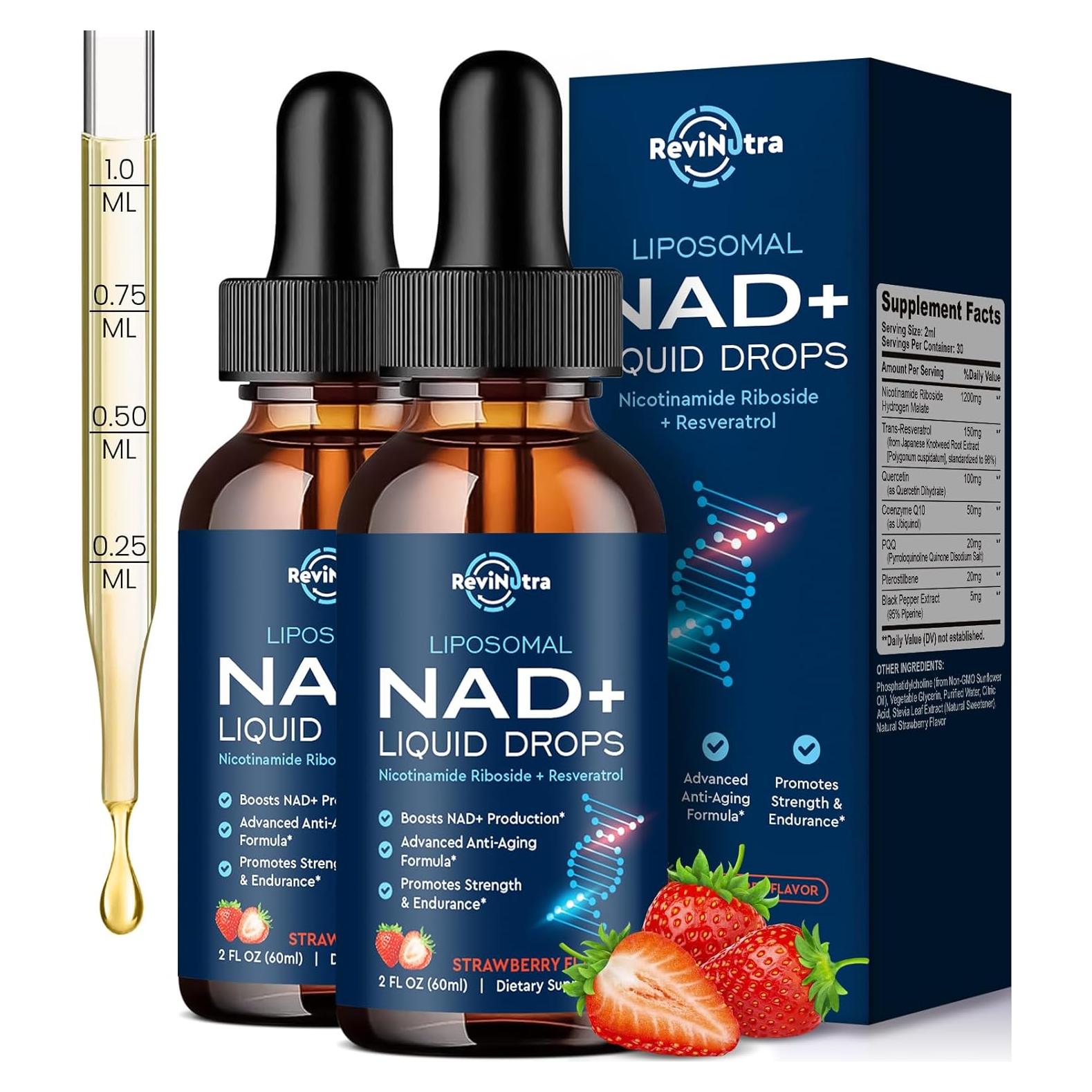 Suplemento Liposomal de NAD+ ReviNutra 1200mg Fresa 59.15ml