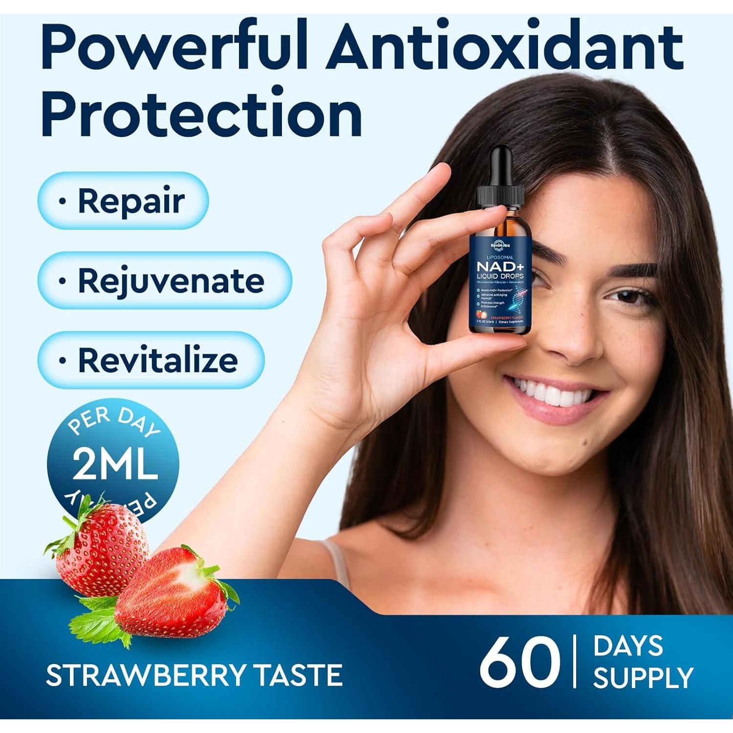 Suplemento Liposomal de NAD+ ReviNutra 1200mg Fresa 59.15ml