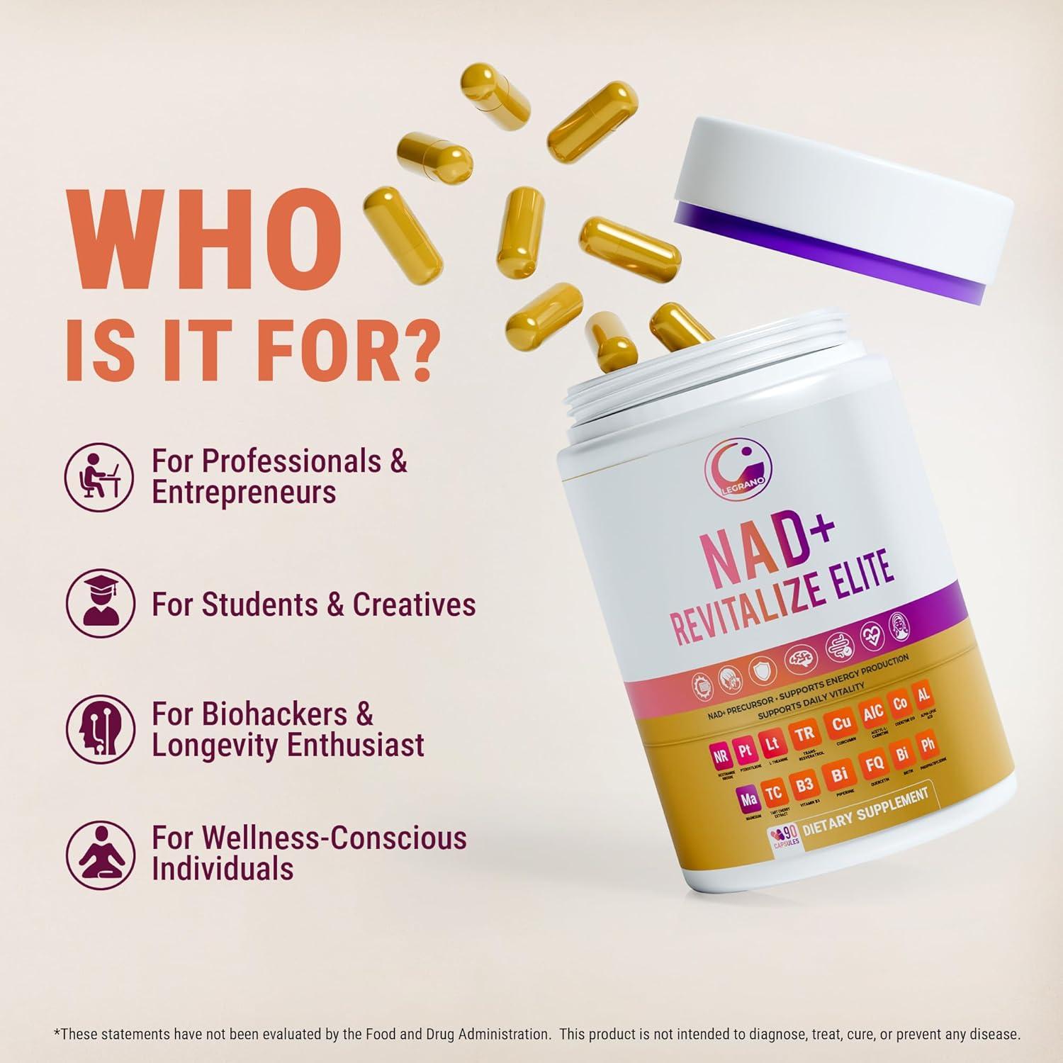 Suplemento NAD+ LEGRANO 90 Cápsulas Veganas Ribósido ALA CoQ10