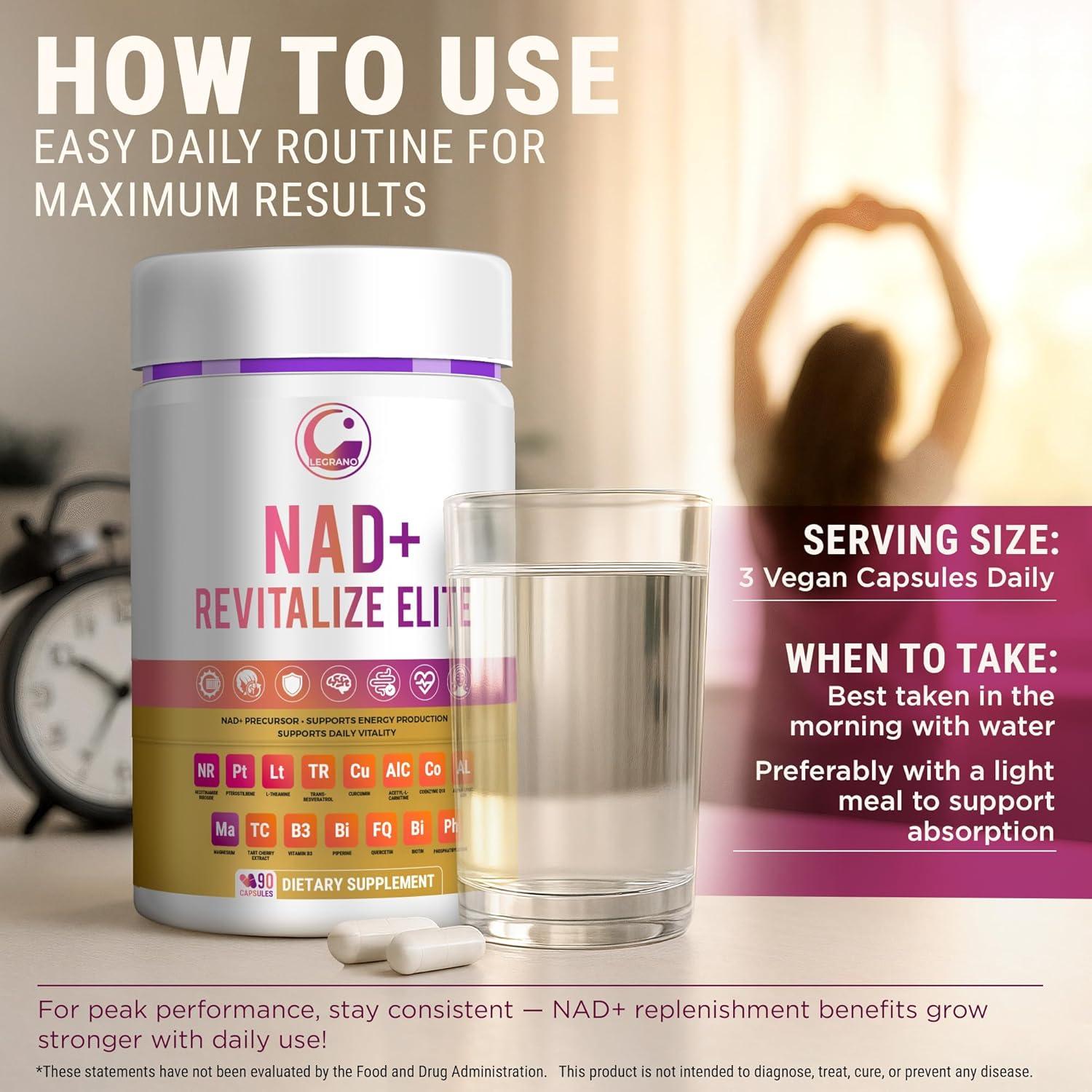 Suplemento NAD+ LEGRANO 90 Cápsulas Veganas Ribósido ALA CoQ10