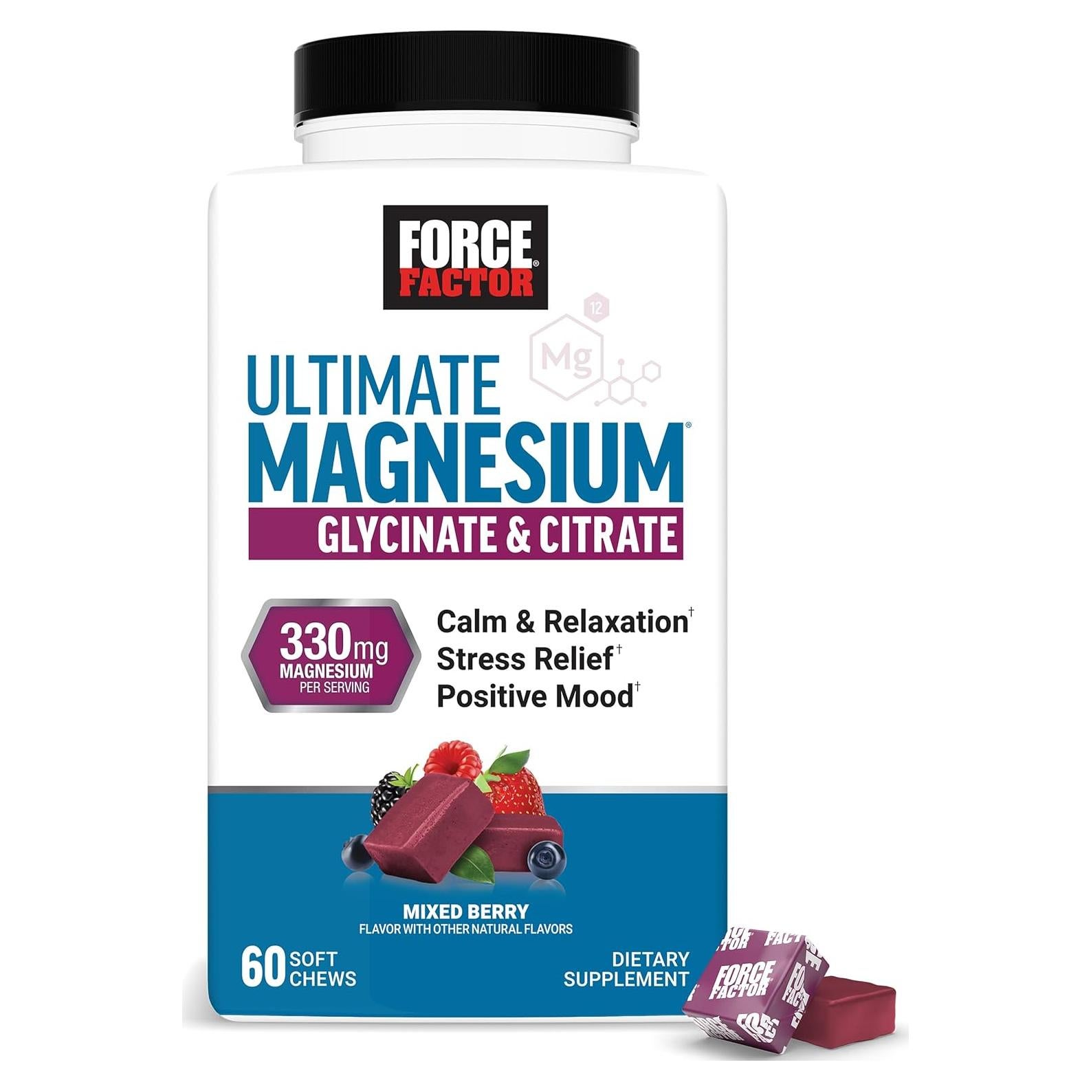 Suplemento de Magnesio Force Factor 330mg Glicinato y Citrato