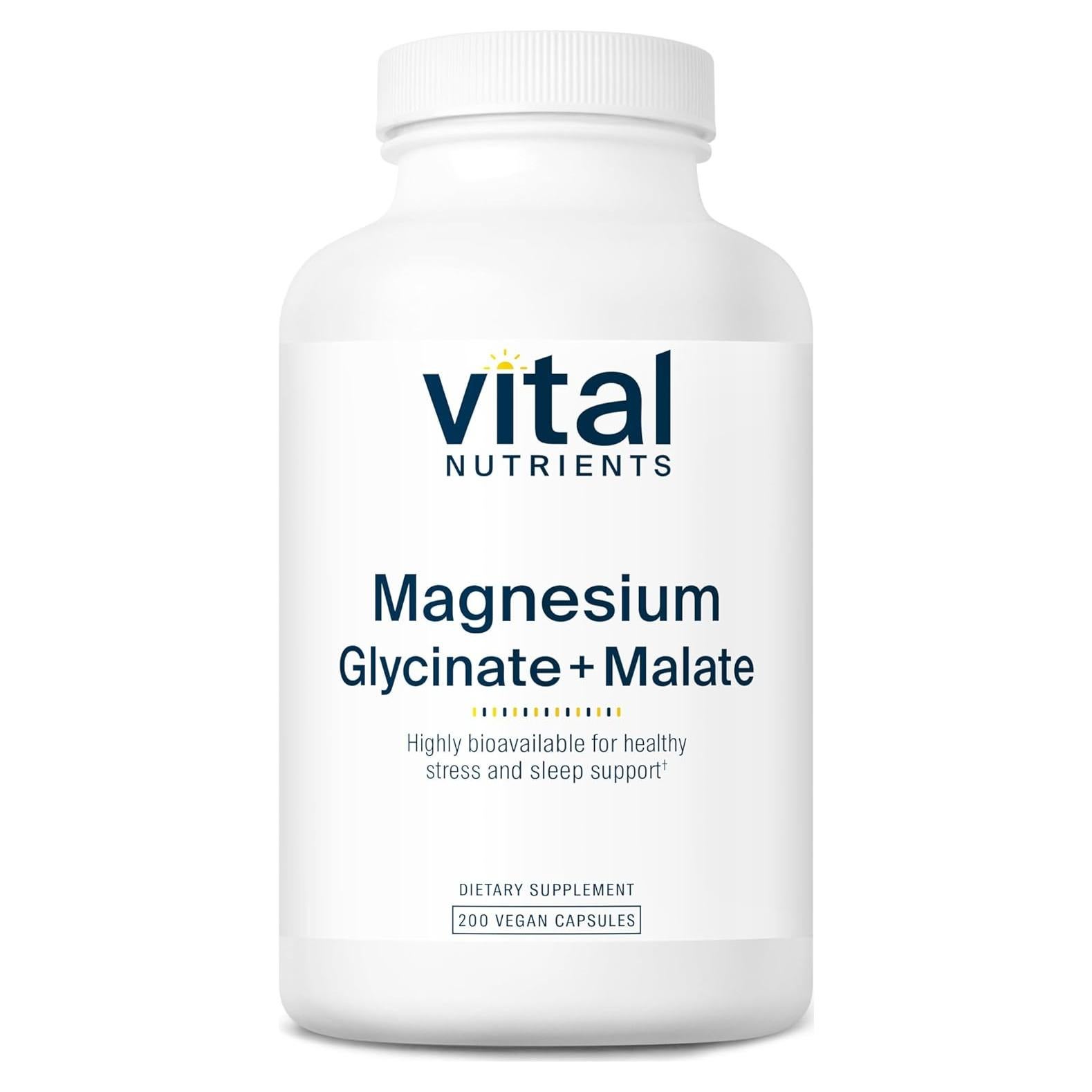 Suplemento de Magnesio Glicinato + Malato Vital Nutrients 200 Cápsulas