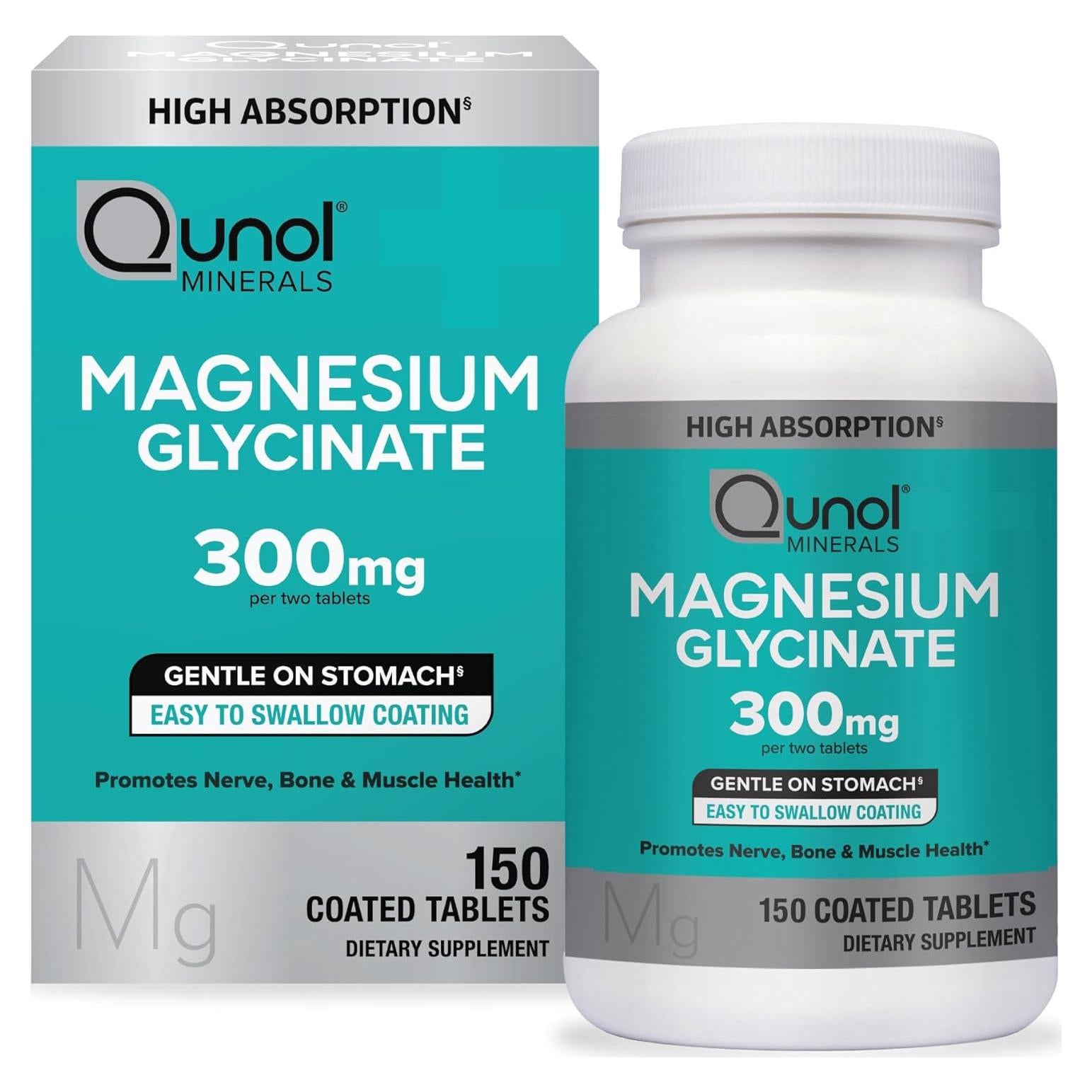 Suplemento de Magnesio Glicinato Qunol 300mg 150 tabletas
