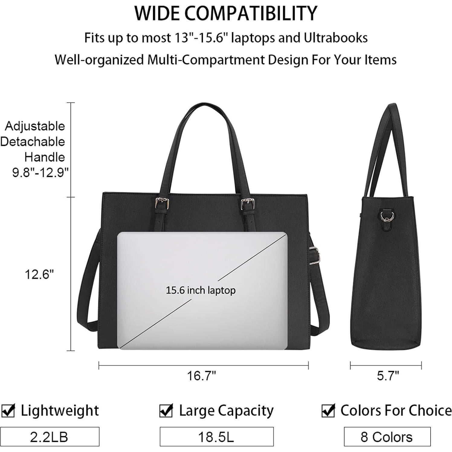 Bolsa de Laptop NUBILY 15.6" Negra Impermeable para Mujeres