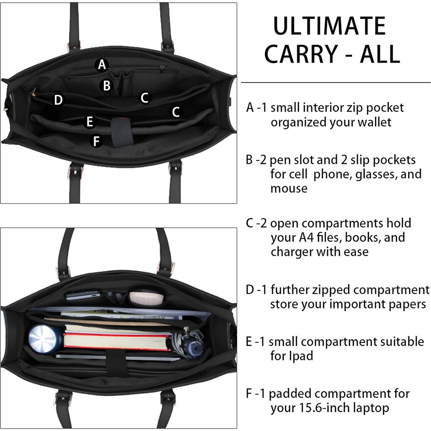 Bolsa de Laptop NUBILY 15.6" Negra Impermeable para Mujeres