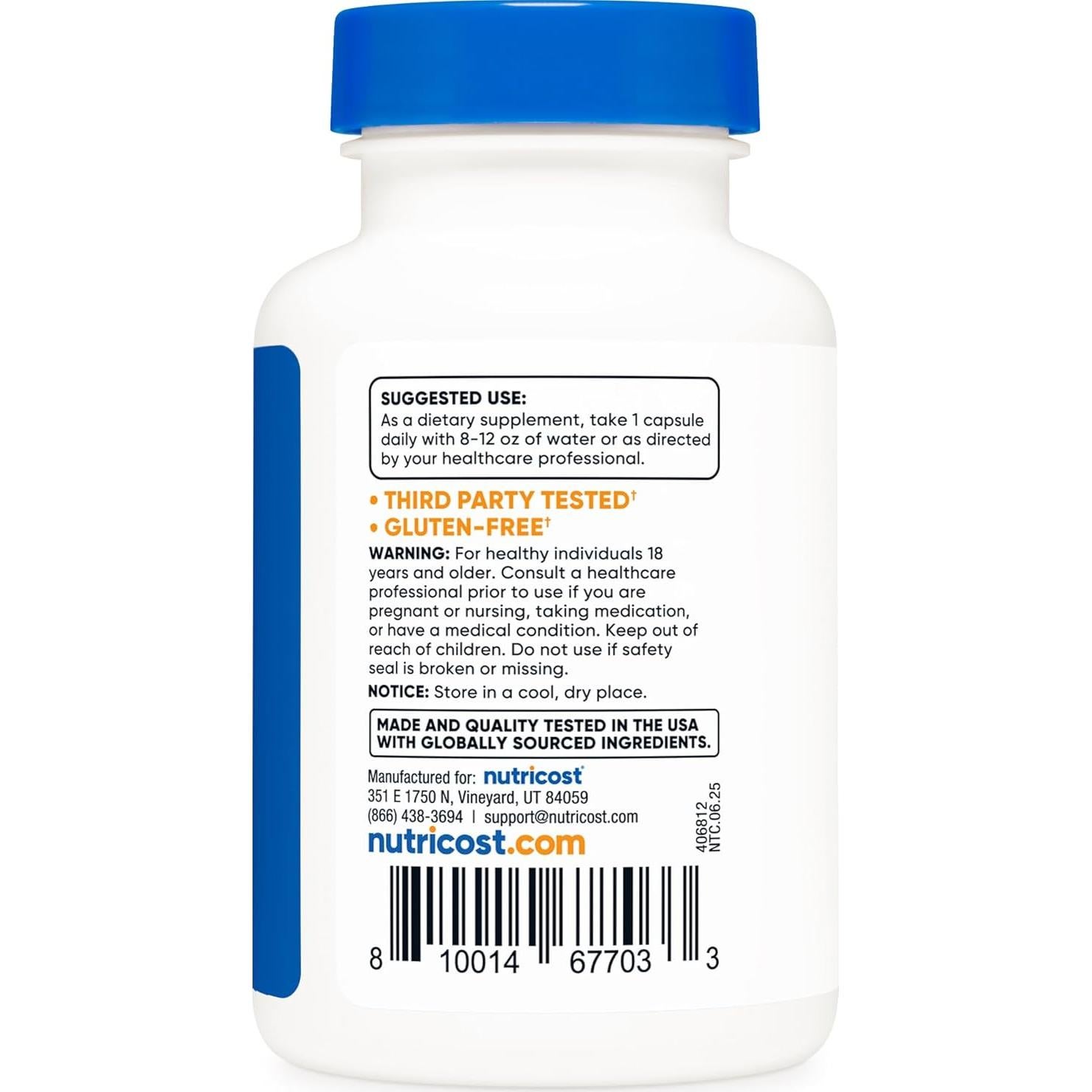 Nutricost Zinc Carnosina 86mg - 120 Cápsulas Vegetariano