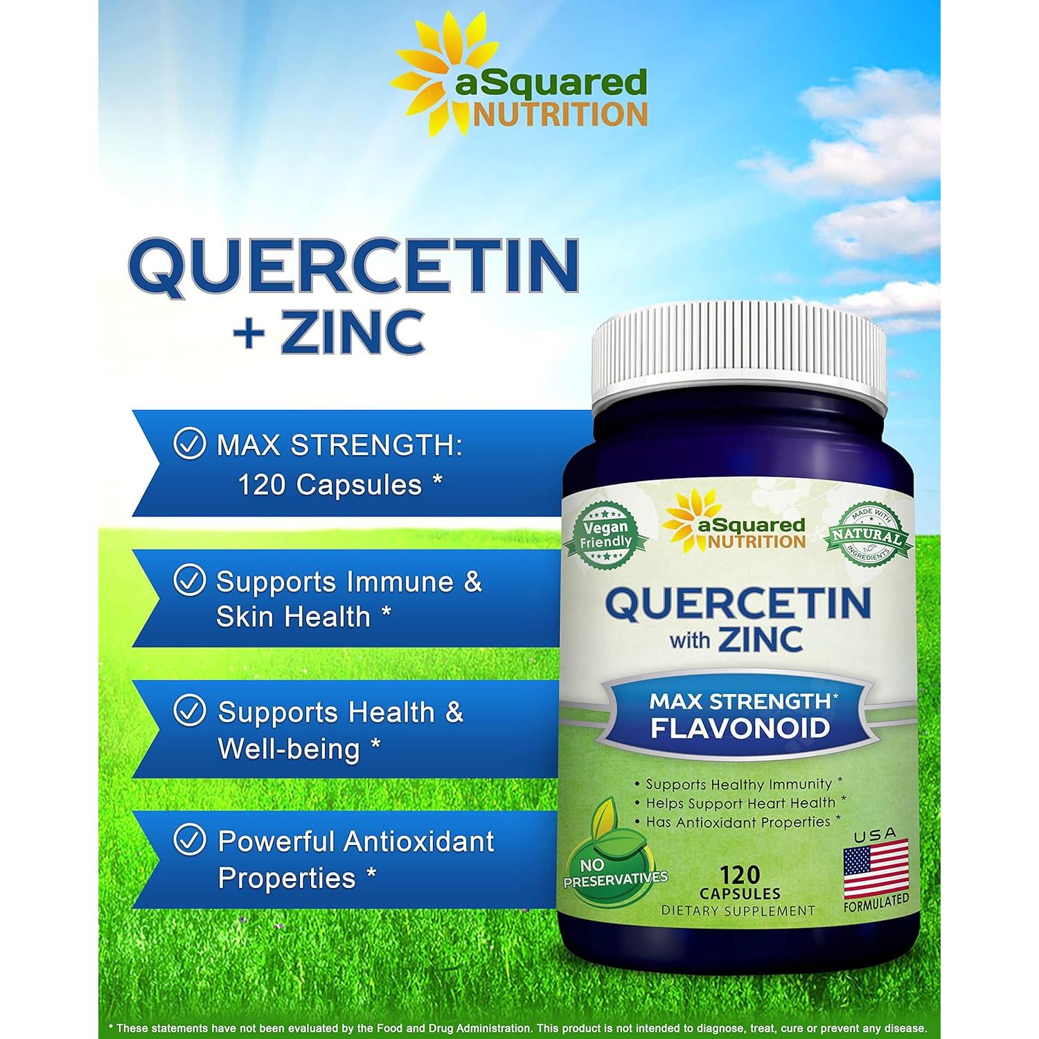 Suplemento de Quercetina 1000mg + Zinc aSquared - 120 Cápsulas