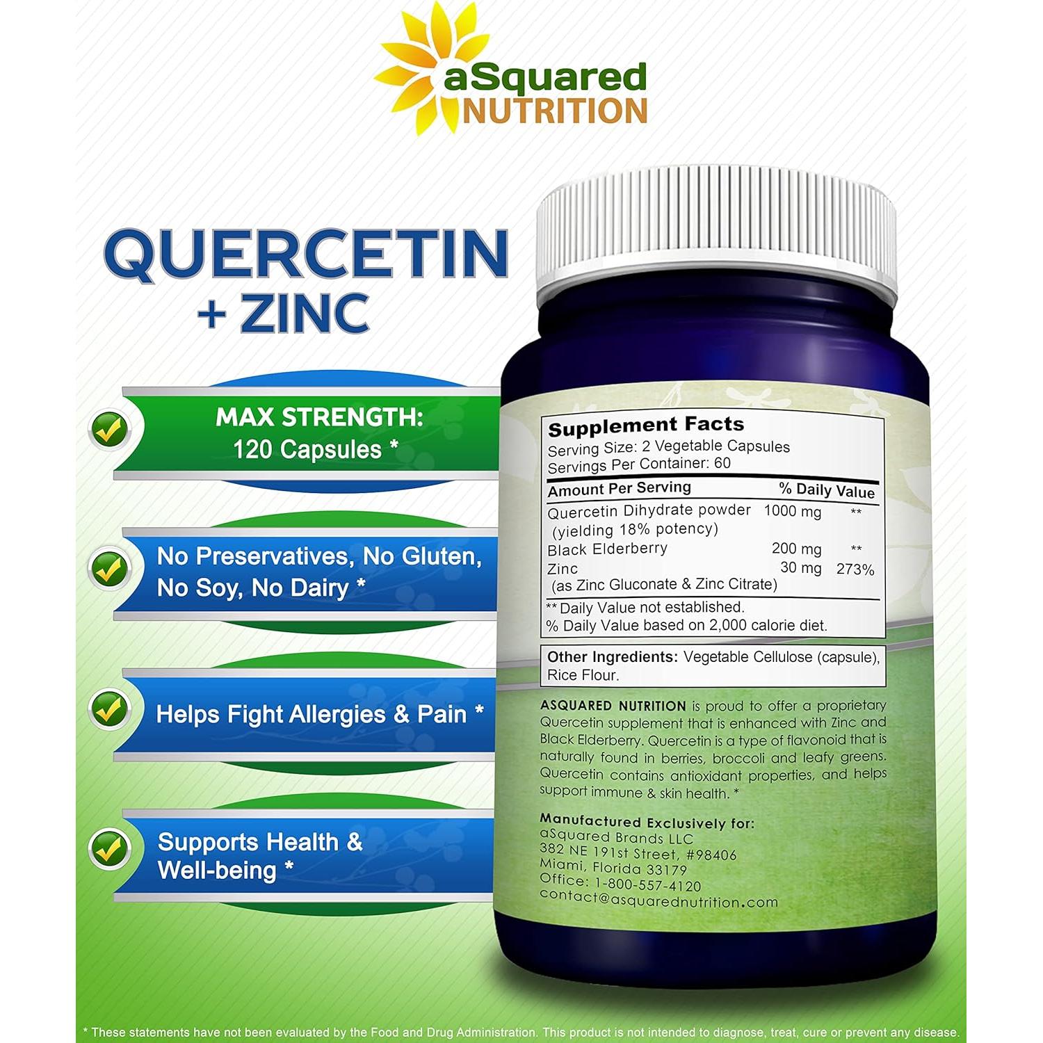 Suplemento de Quercetina 1000mg + Zinc aSquared - 120 Cápsulas