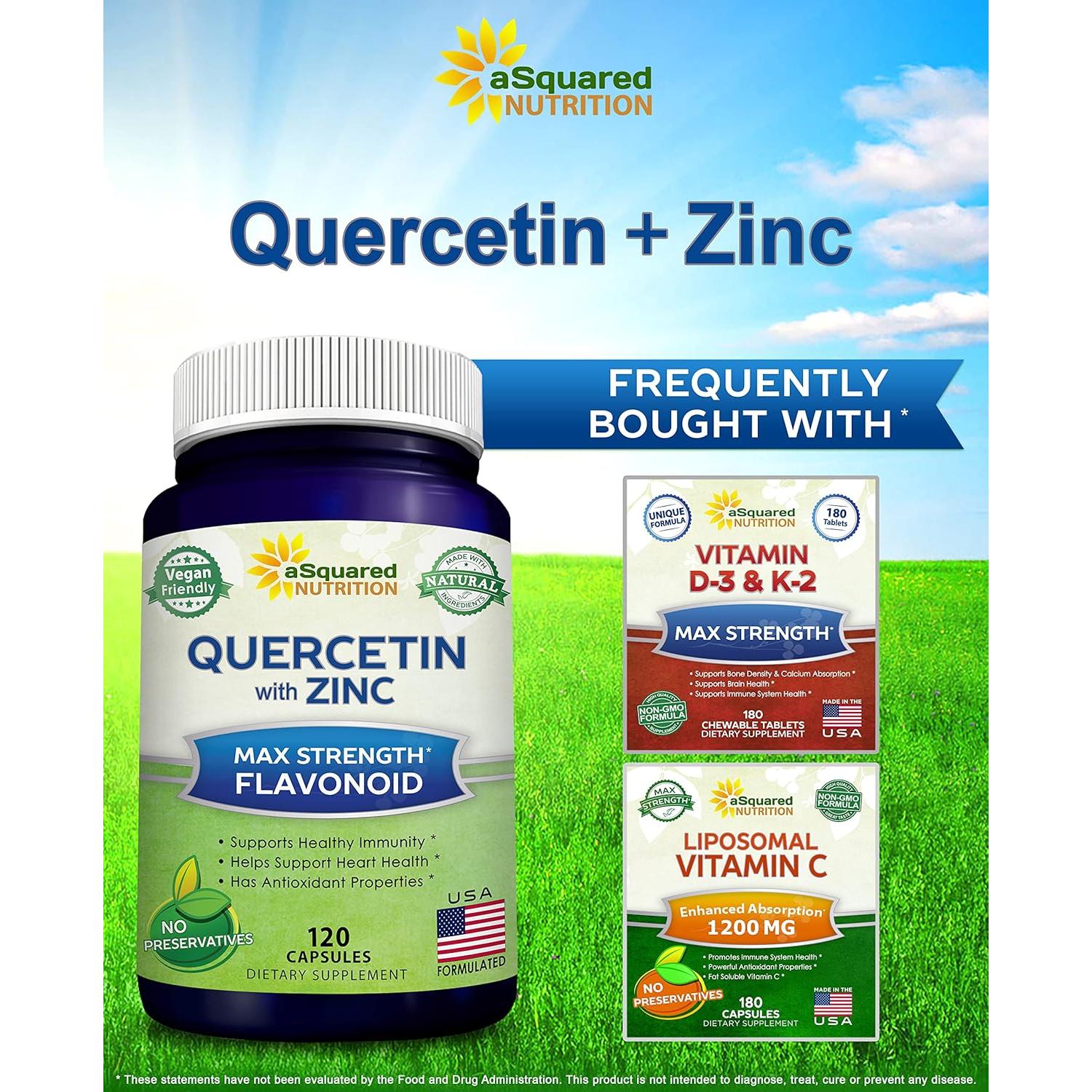 Suplemento de Quercetina 1000mg + Zinc aSquared - 120 Cápsulas