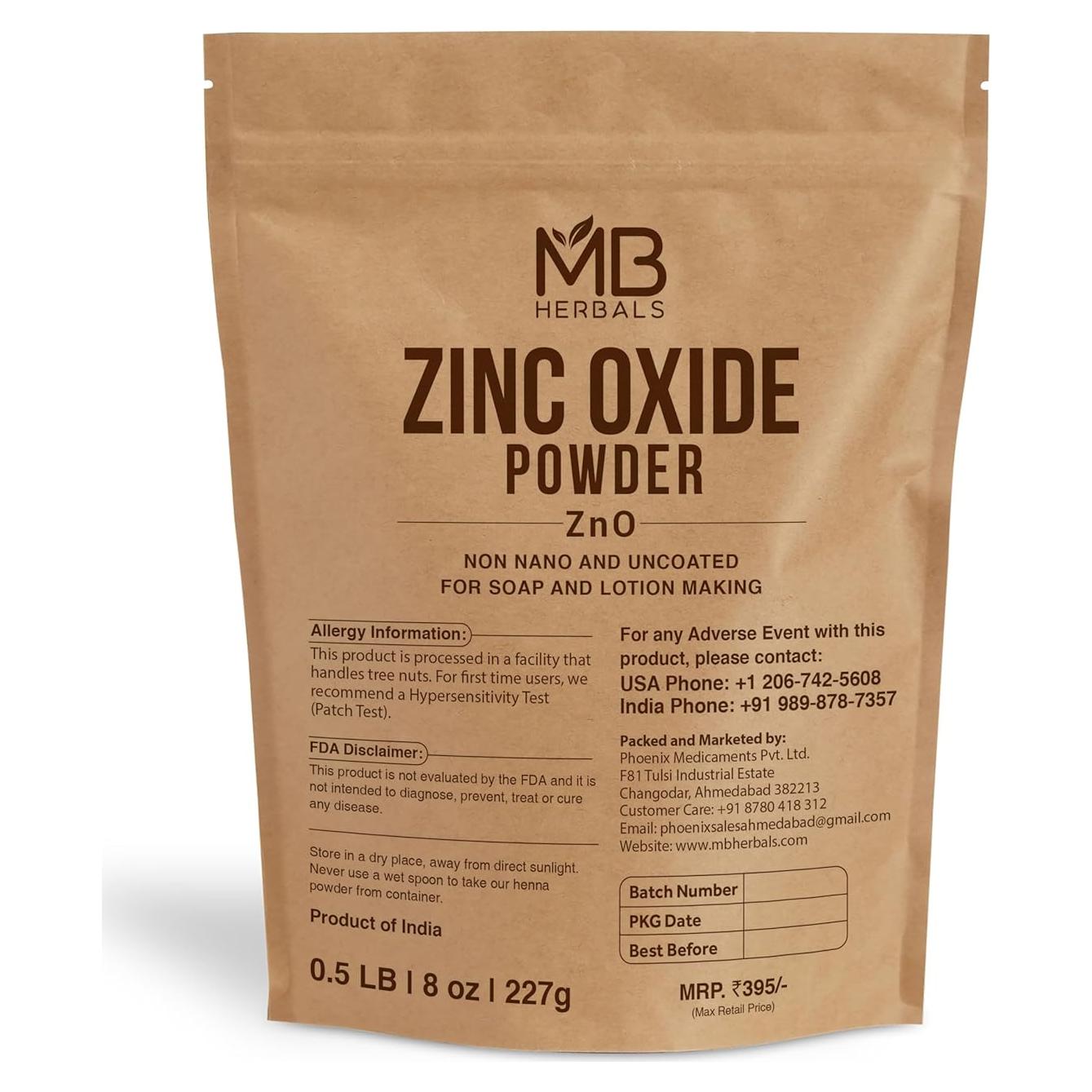 Polvo de Óxido de Zinc MB Herbals 227 g | Sin recubrimiento