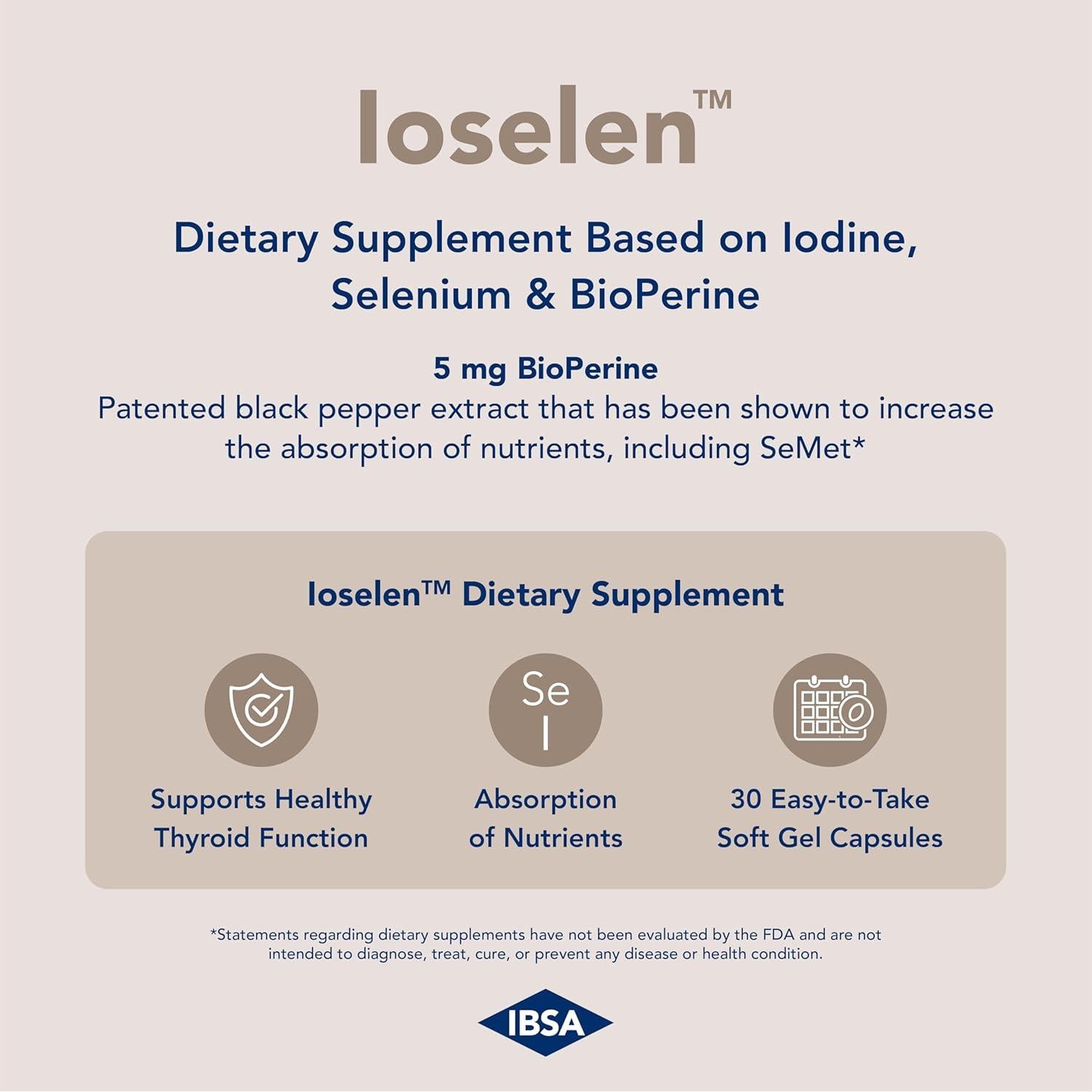 Ioselen Suplemento Tiroides 100 mcg Selenio 100 mcg Yodo 30 Cápsulas