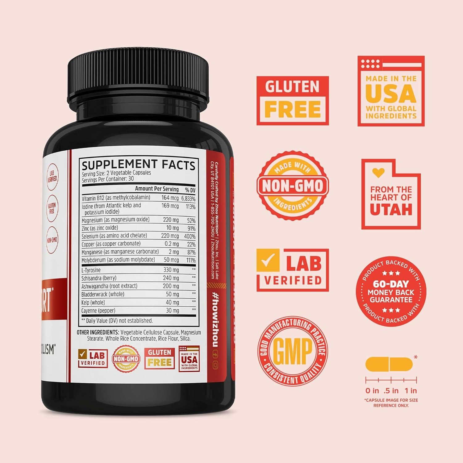 Suplemento de Soporte de Tiroides Zhou - 60 Cápsulas Vegetales