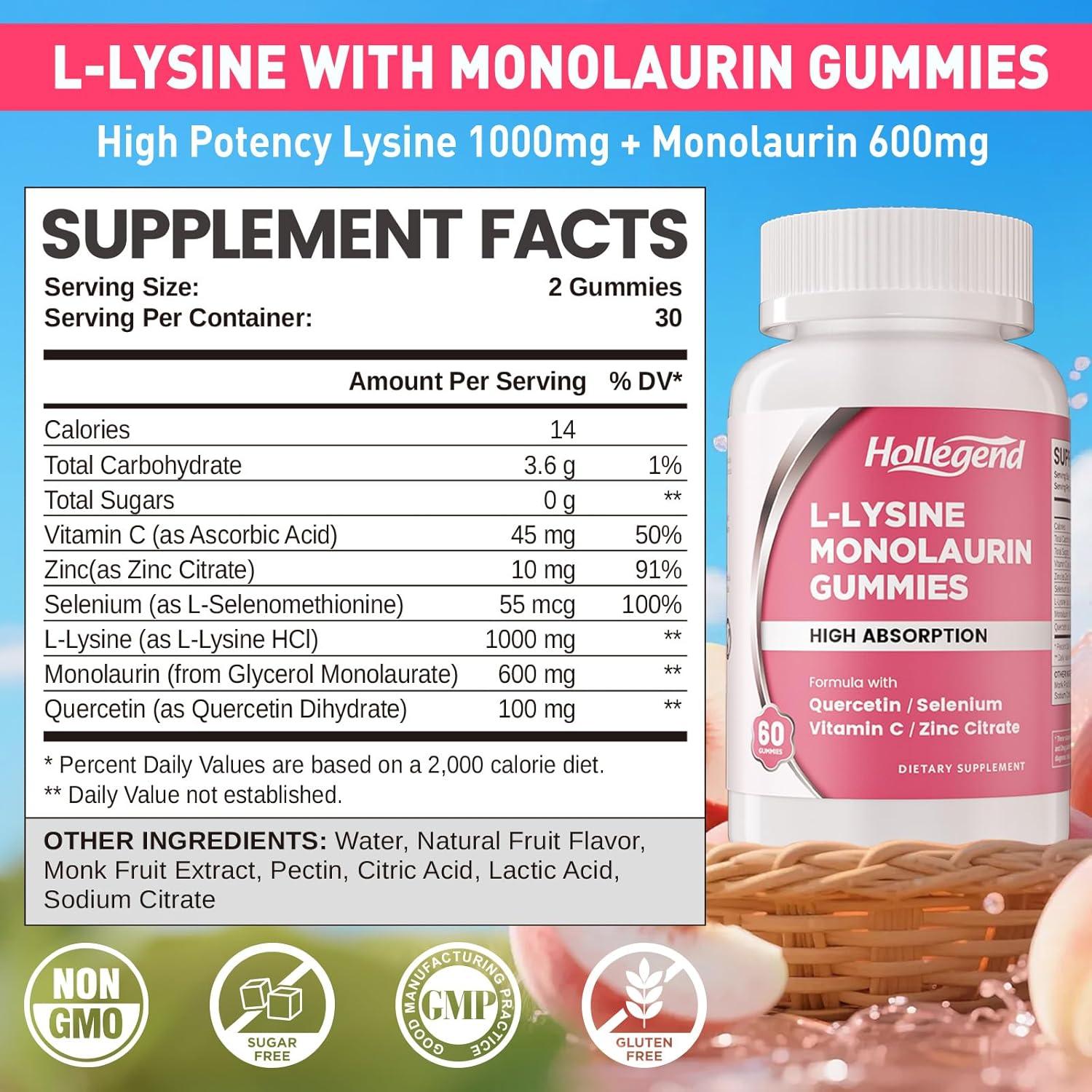 Gomitas L-Lisina Monolaurina Hendybe 1000mg 60 Ct Durazno