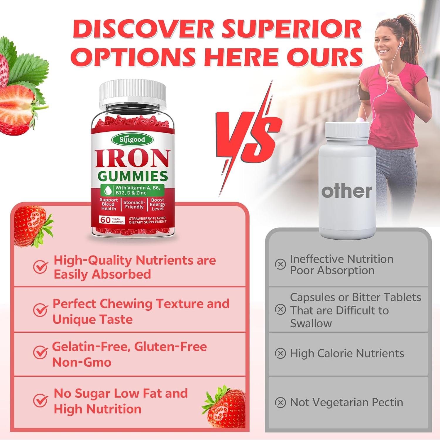 Gomitas de Hierro Veganas Sijigood 120 Unidades Sabor Fresa