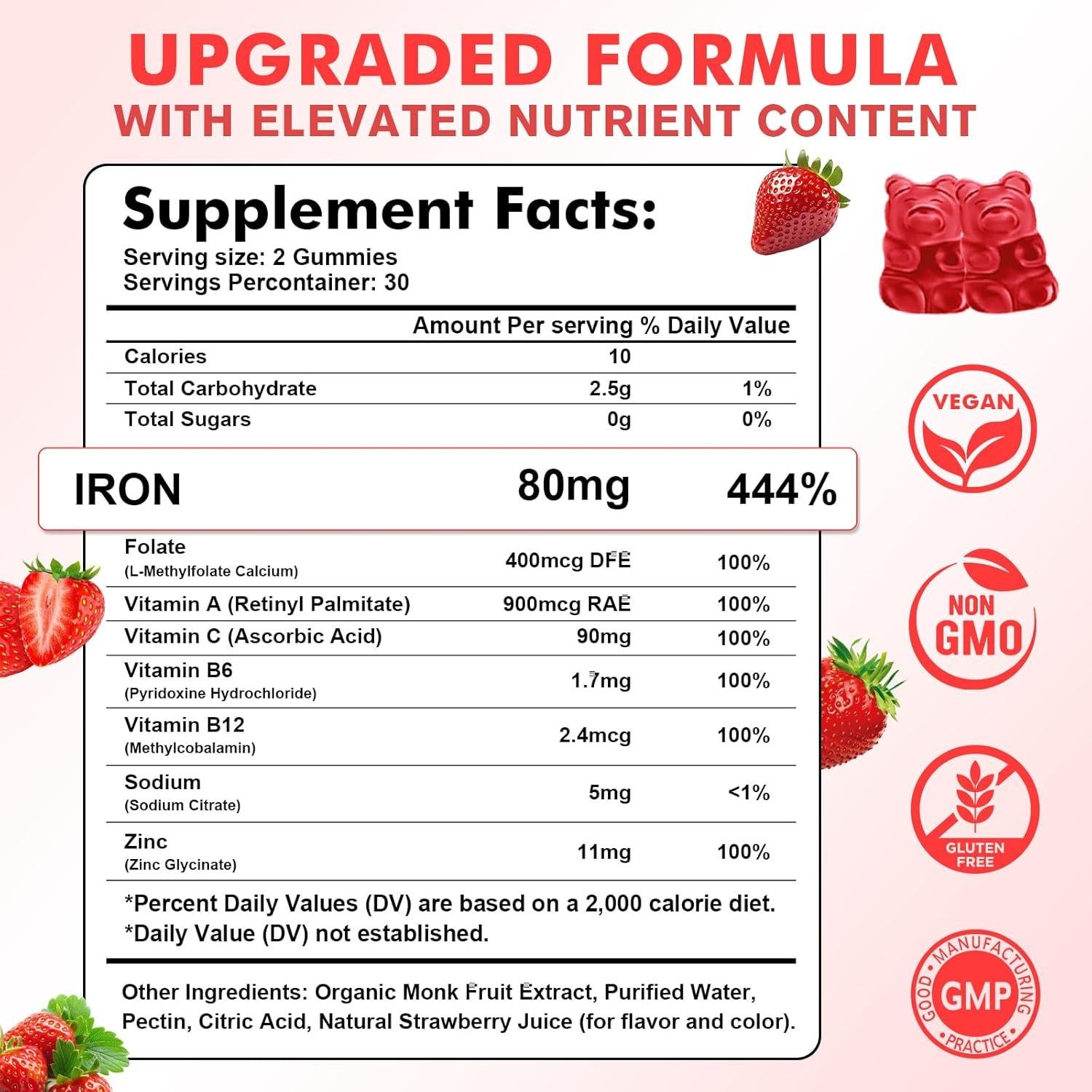 Gomitas de Hierro Veganas Sijigood 120 Unidades Sabor Fresa