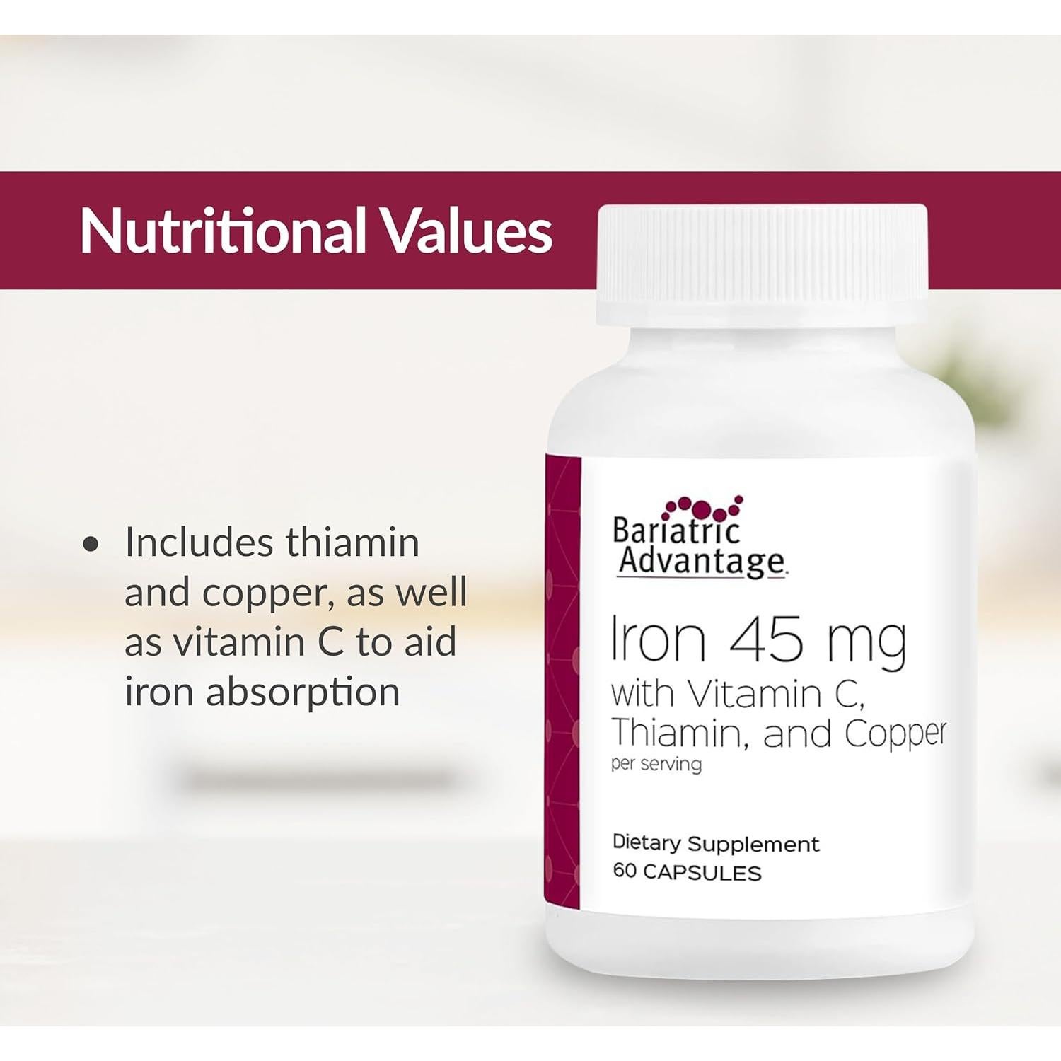 Suplemento de Hierro 45 mg Bariatric Advantage - 60 Cápsulas