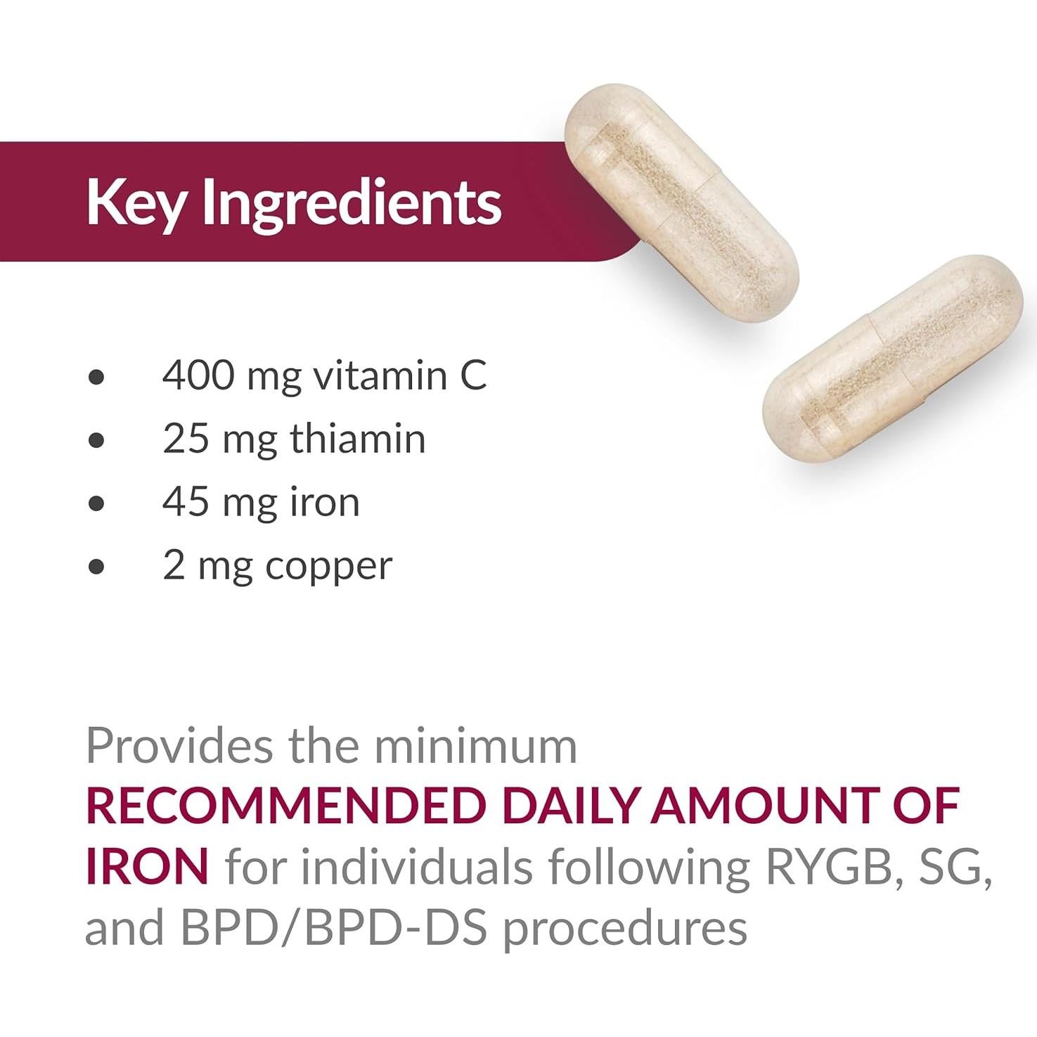 Suplemento de Hierro 45 mg Bariatric Advantage - 60 Cápsulas