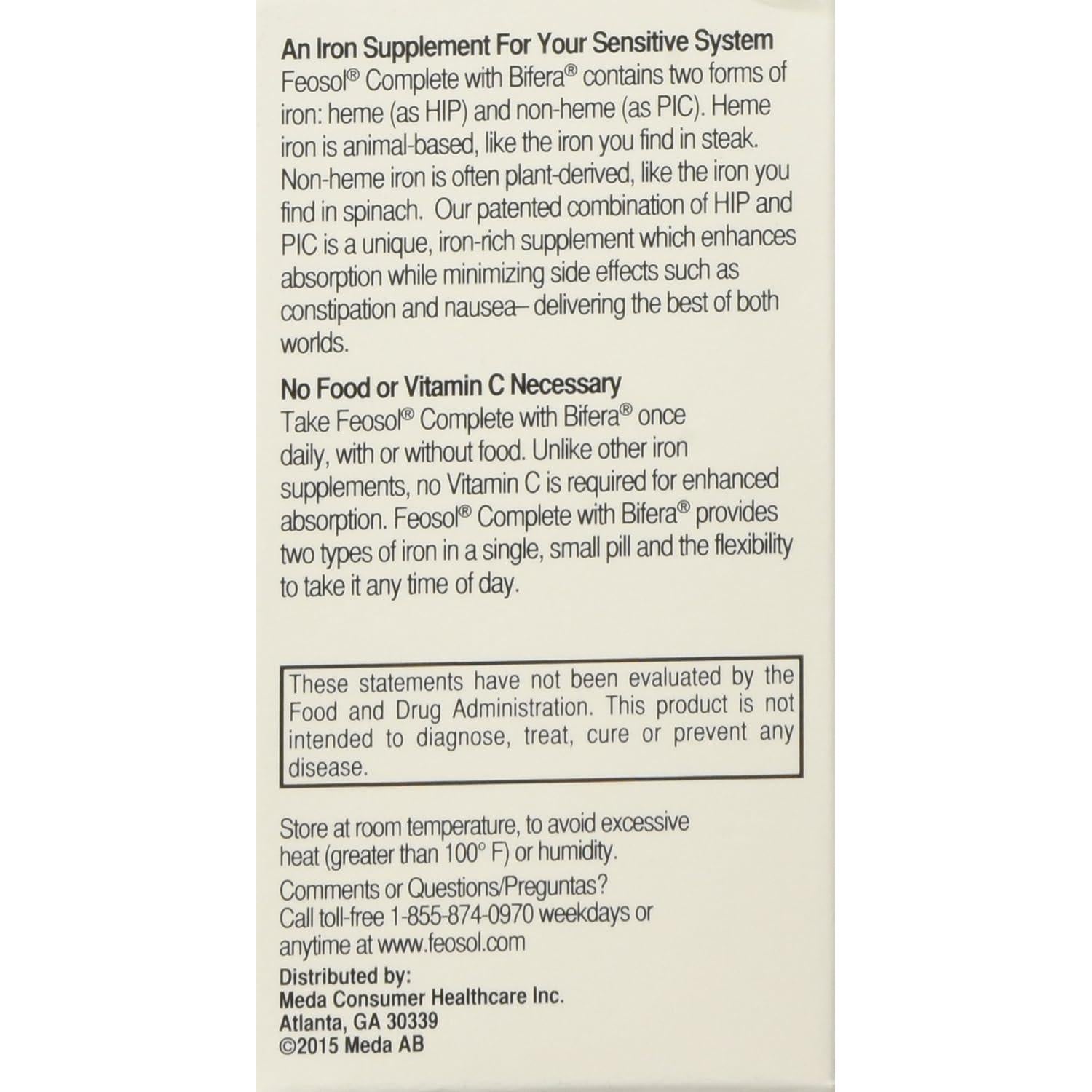 Suplemento de Hierro Bifera Feosol Completo 30 Comprimidos