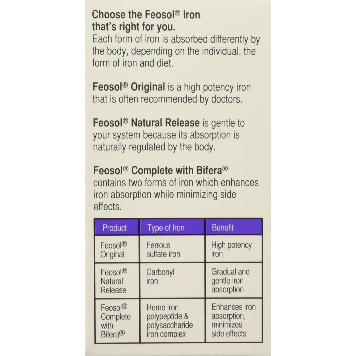 Suplemento de Hierro Bifera Feosol Completo 30 Comprimidos