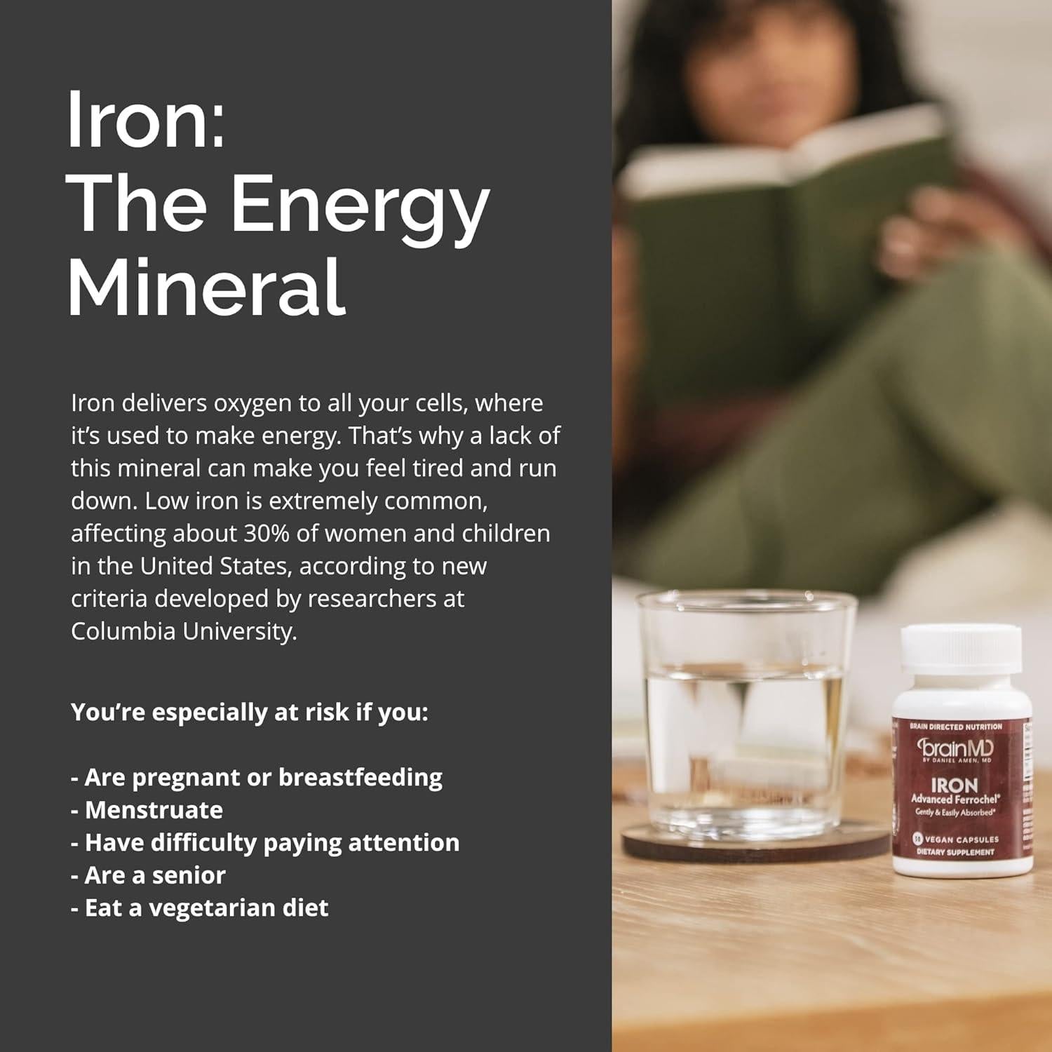 Suplemento de Hierro BrainMD - 30 Cápsulas - Energía y Cognición