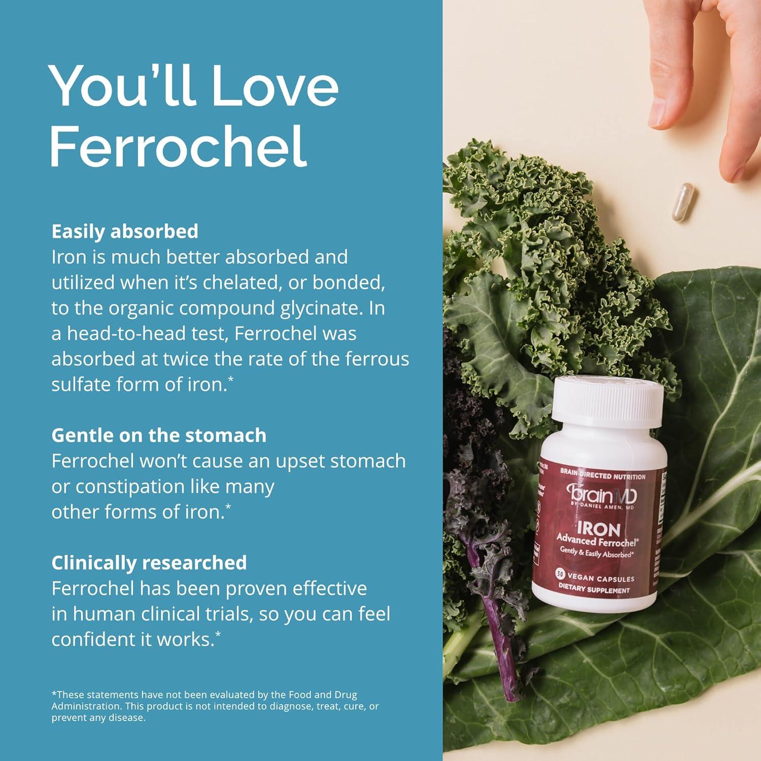 Suplemento de Hierro BrainMD - 30 Cápsulas - Energía y Cognición