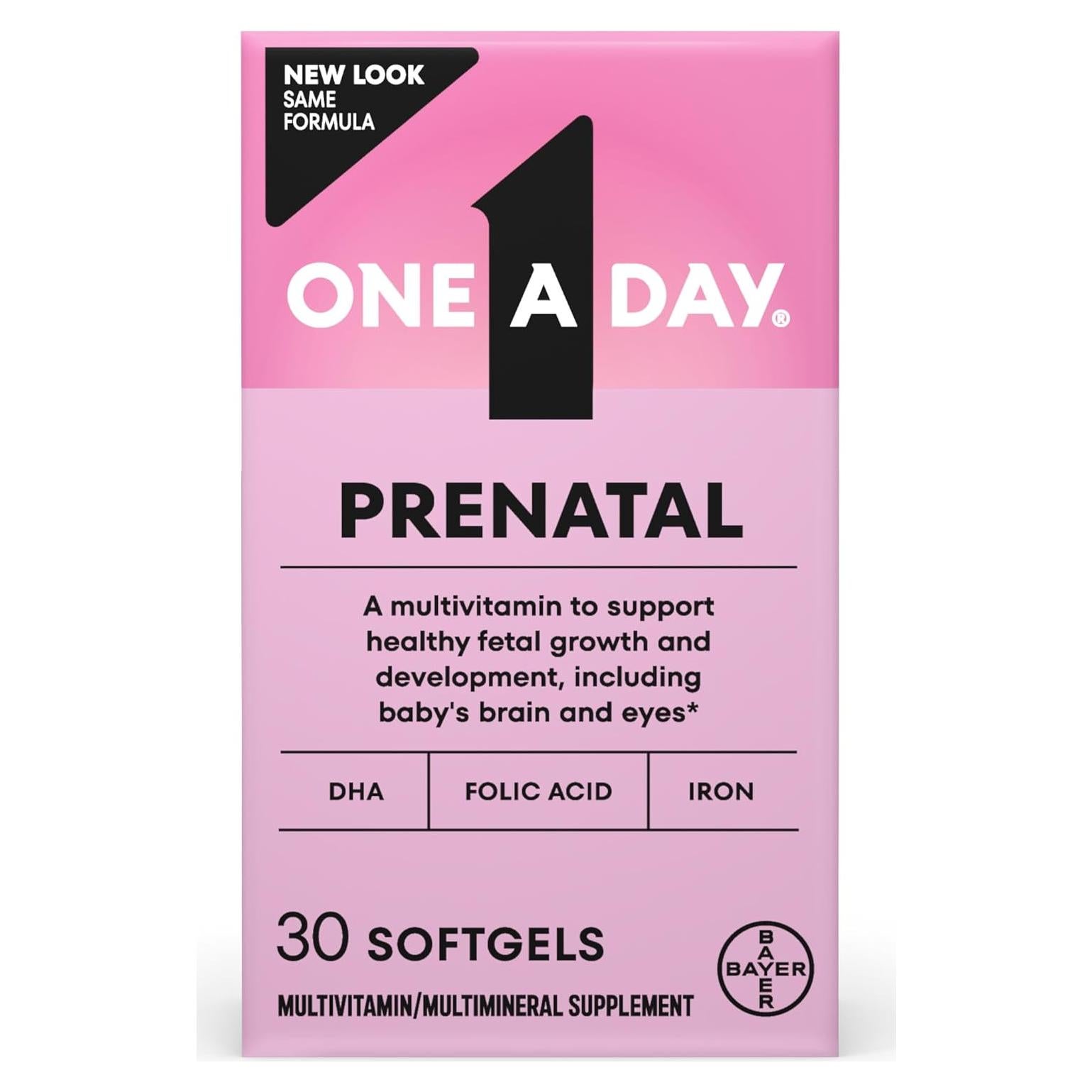 Vitaminas Prenatales One A Day 30 Cápsulas - Ácido Fólico, Hierro, DHA