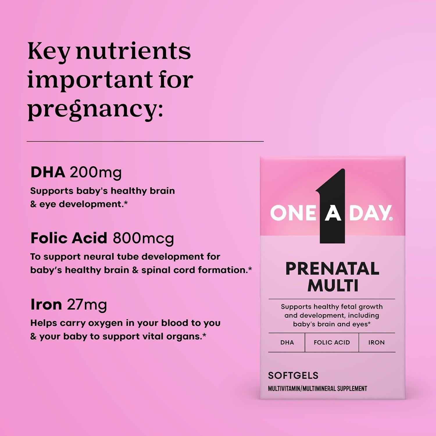 Vitaminas Prenatales One A Day 30 Cápsulas - Ácido Fólico, Hierro, DHA