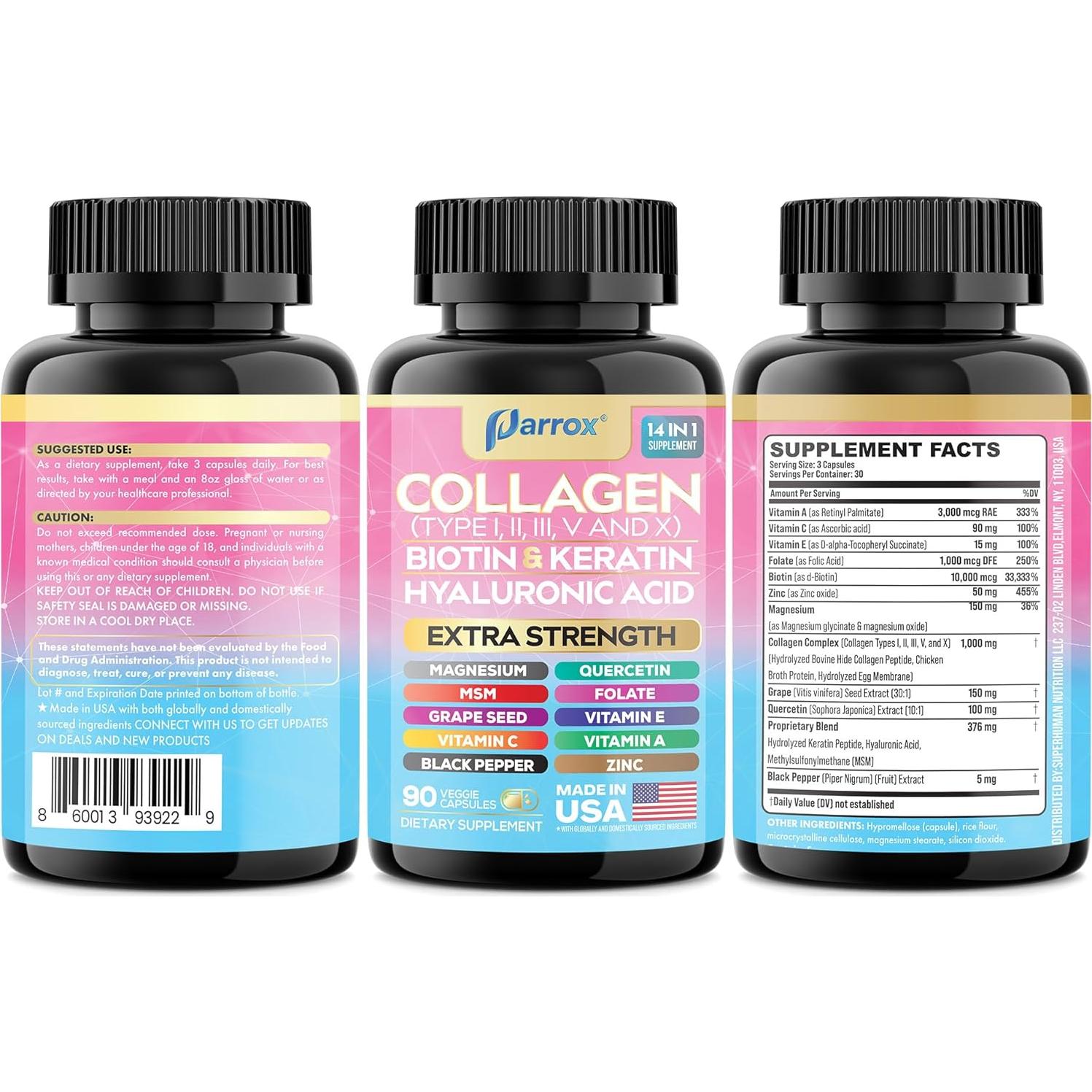 Cápsulas de Colágeno 14 en 1 Parrox - 90 Unidades