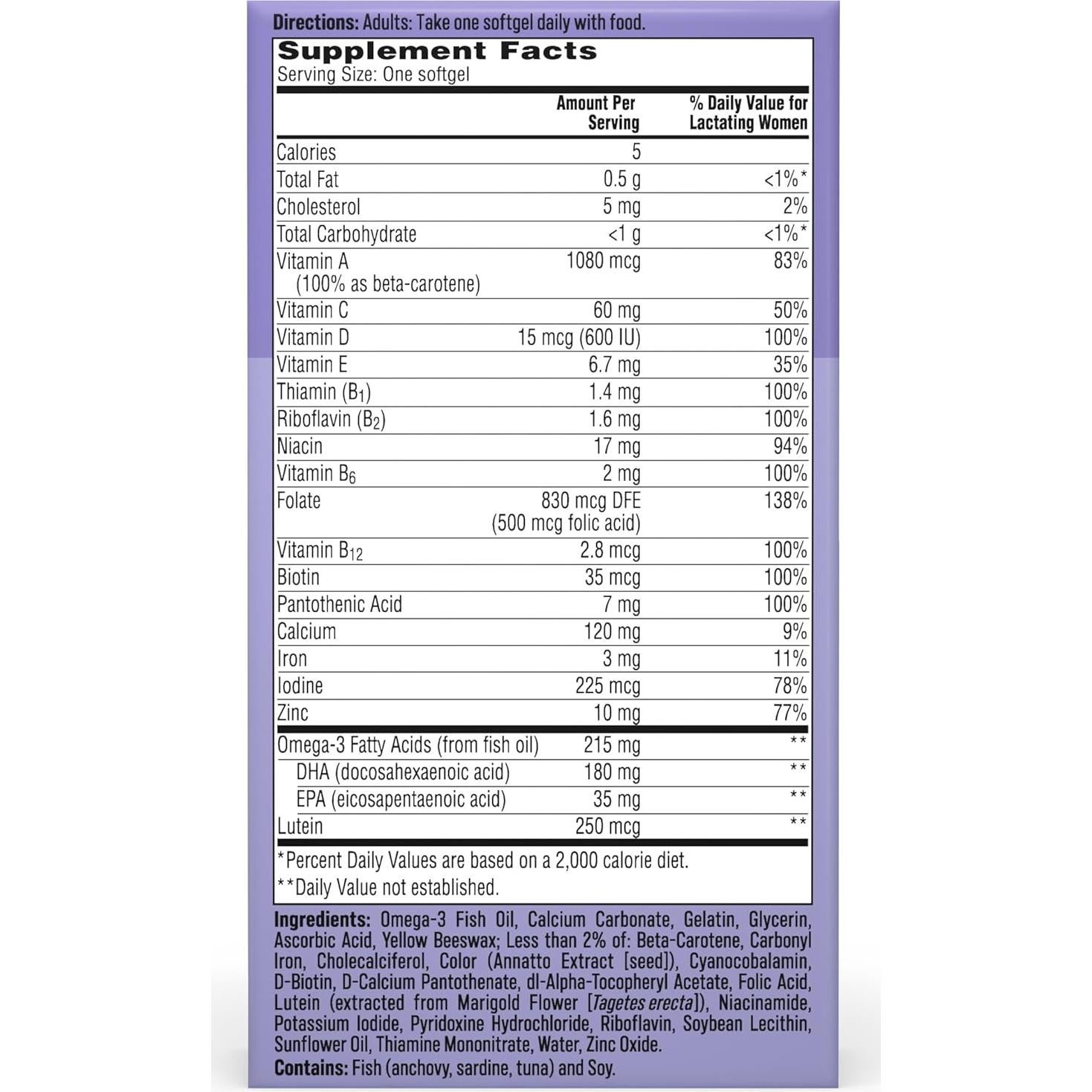 Multivitamina Postnatal One A Day Bayer 60 Cápsulas DHA