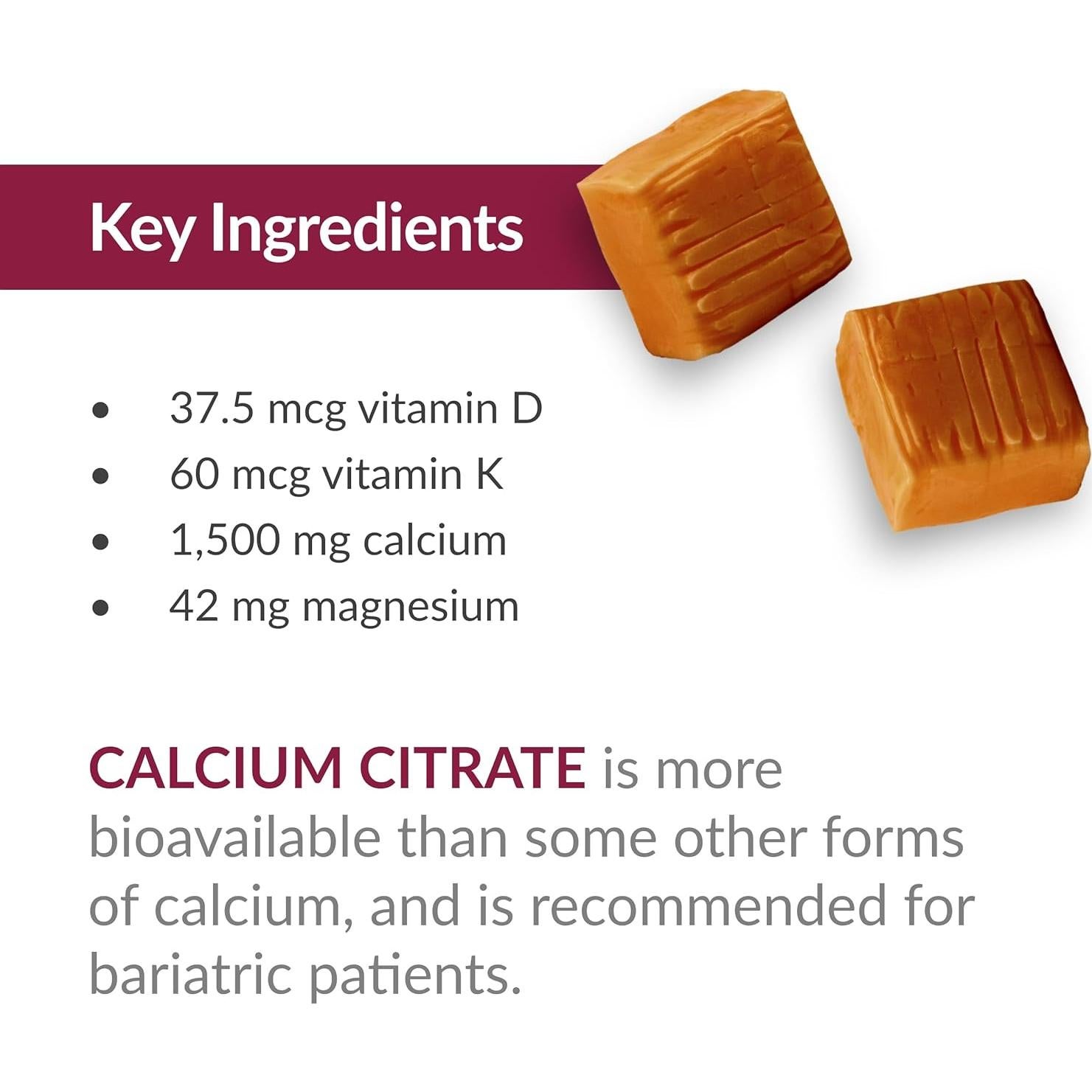 Bocados Masticables de Calcio Bariatric Advantage 250 mg con D3 - 60 Unidades