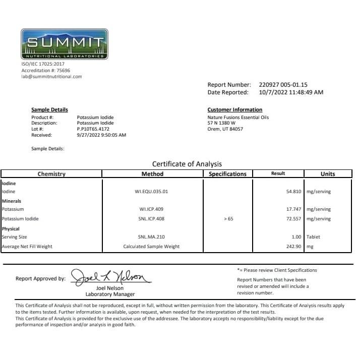 Tabletas de Yoduro de Potasio 130 mg Nature's Fusions - 120 Unidades