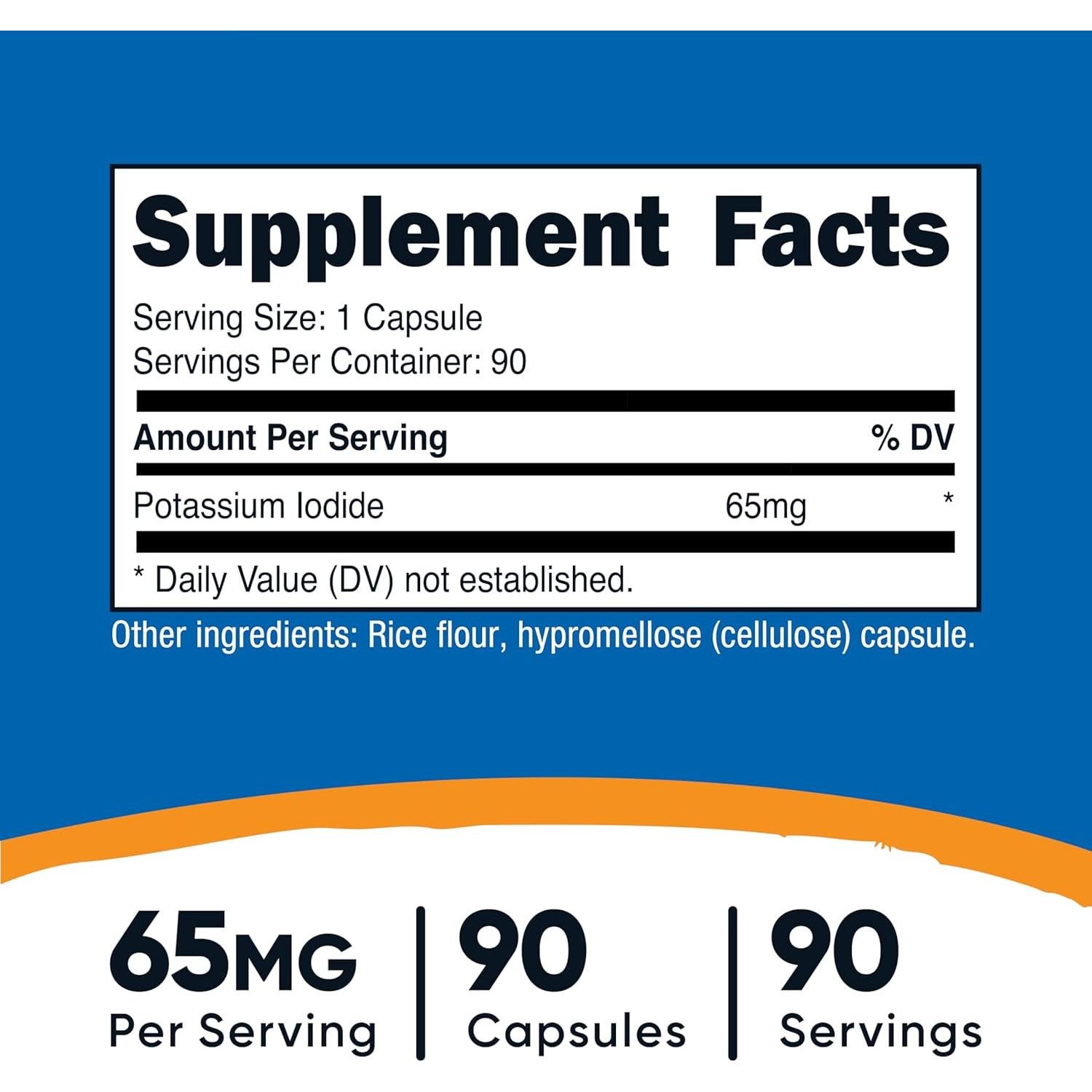 Yoduro de Potasio Nutricost 65mg - 90 Cápsulas Vegetarianas