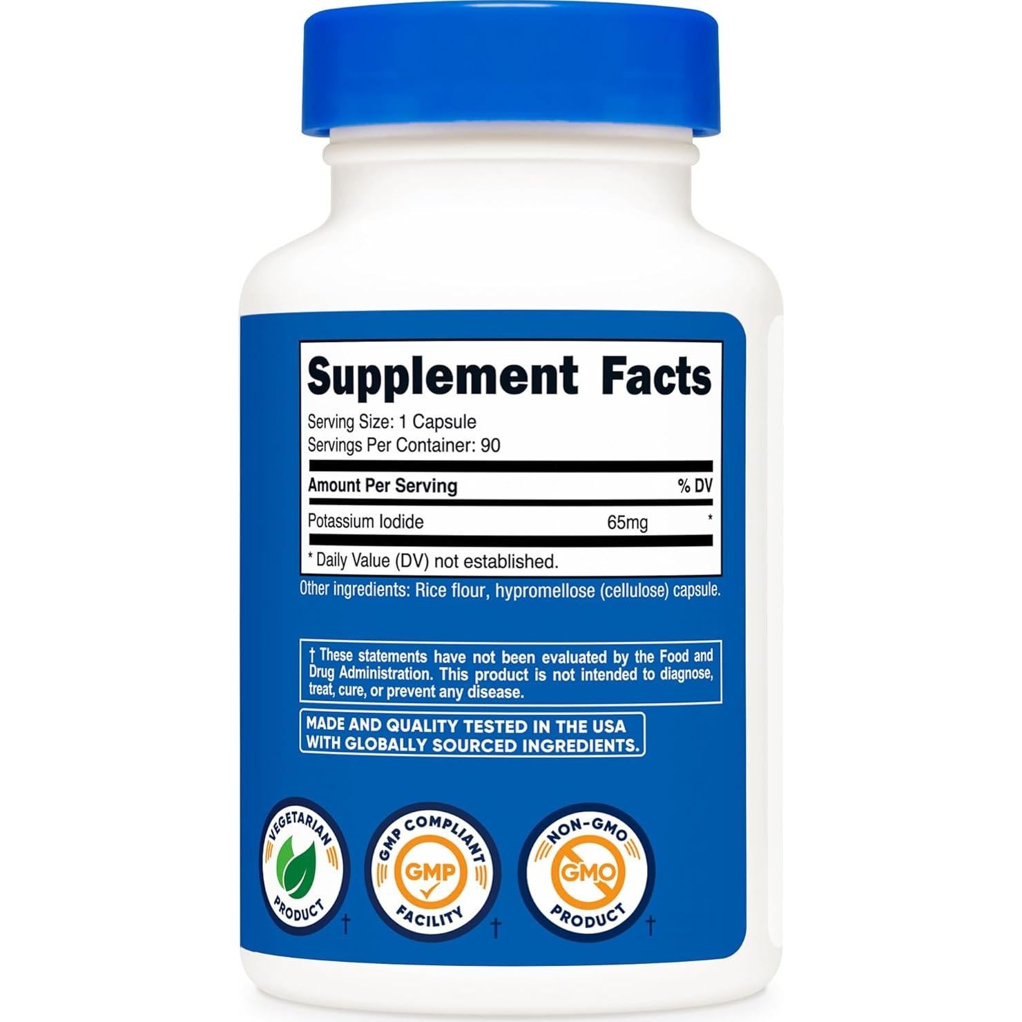 Yoduro de Potasio Nutricost 65mg - 90 Cápsulas Vegetarianas