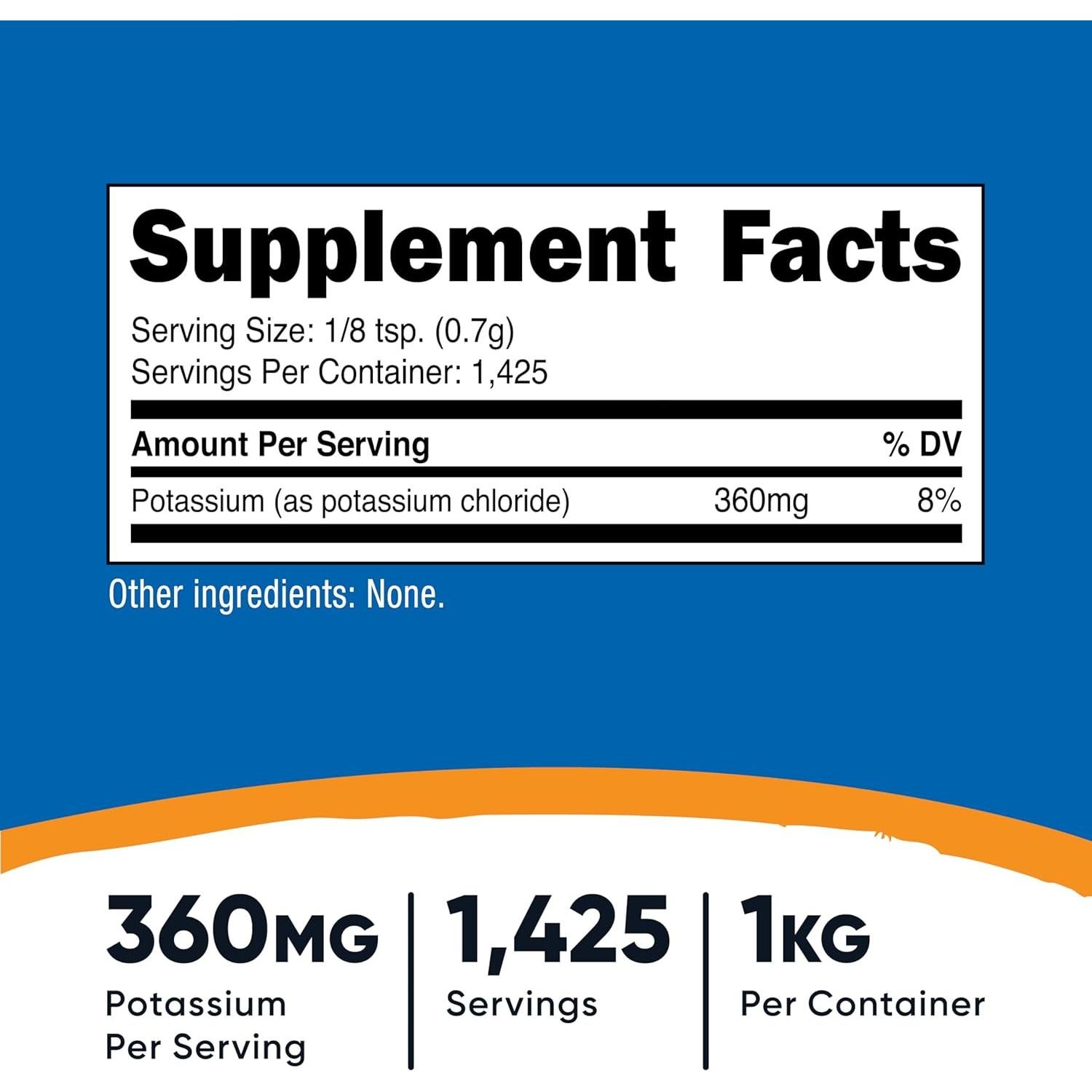 Cloruro de Potasio Nutricost 1kg - Sin Gluten, No OGM