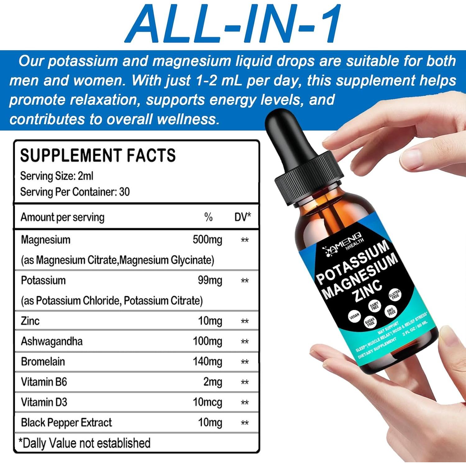 Suplemento Líquido de Potasio y Magnesio AMENQ 117g Vegano