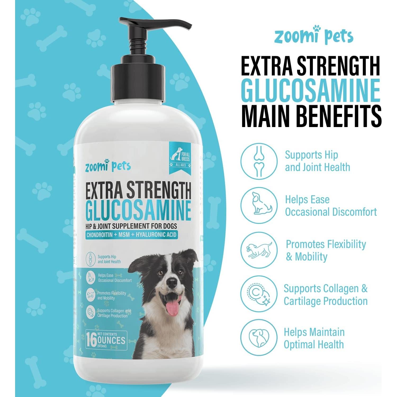 Glucosamina Líquida para Perros Zoomi Pets 473ml - Suplemento Articular