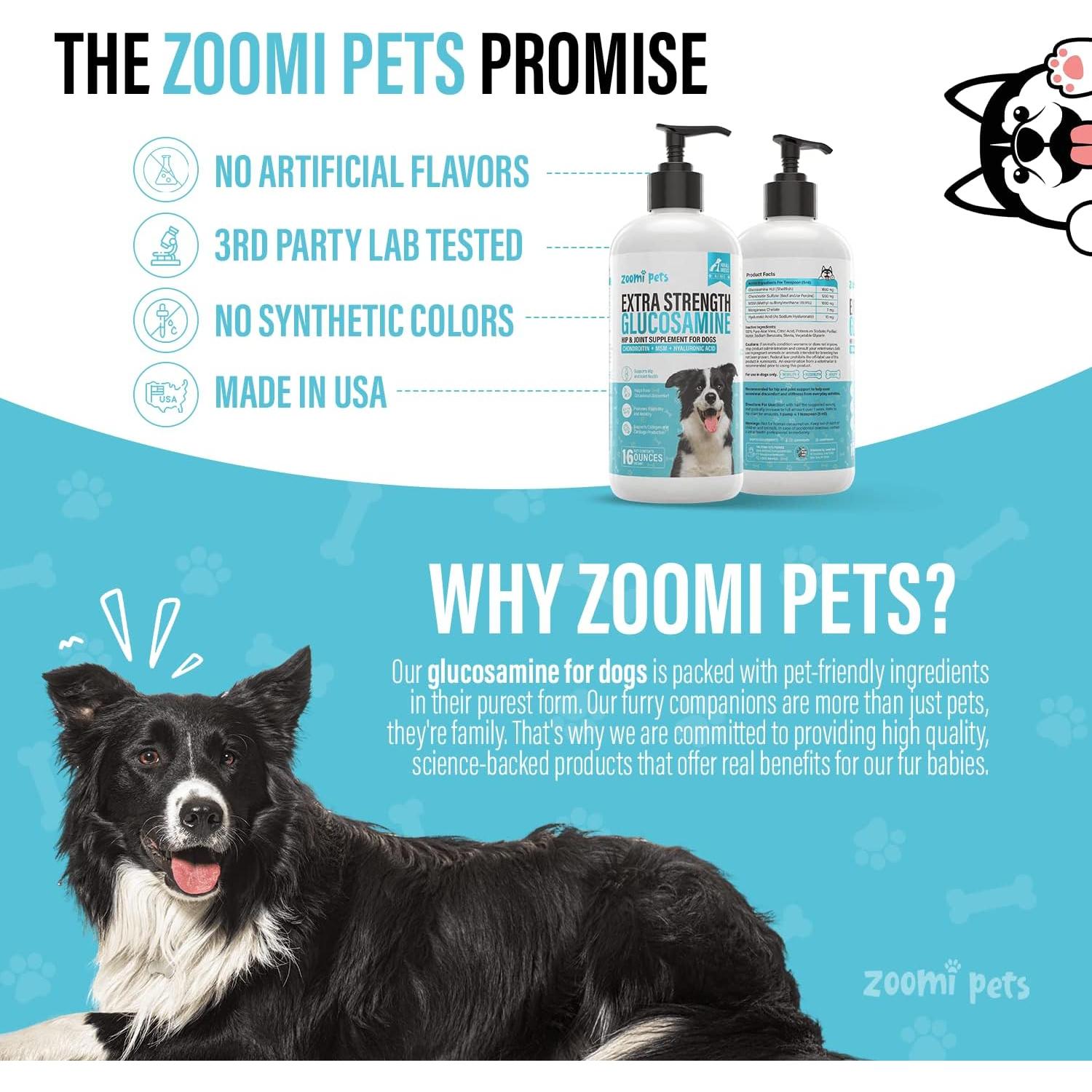 Glucosamina Líquida para Perros Zoomi Pets 473ml - Suplemento Articular