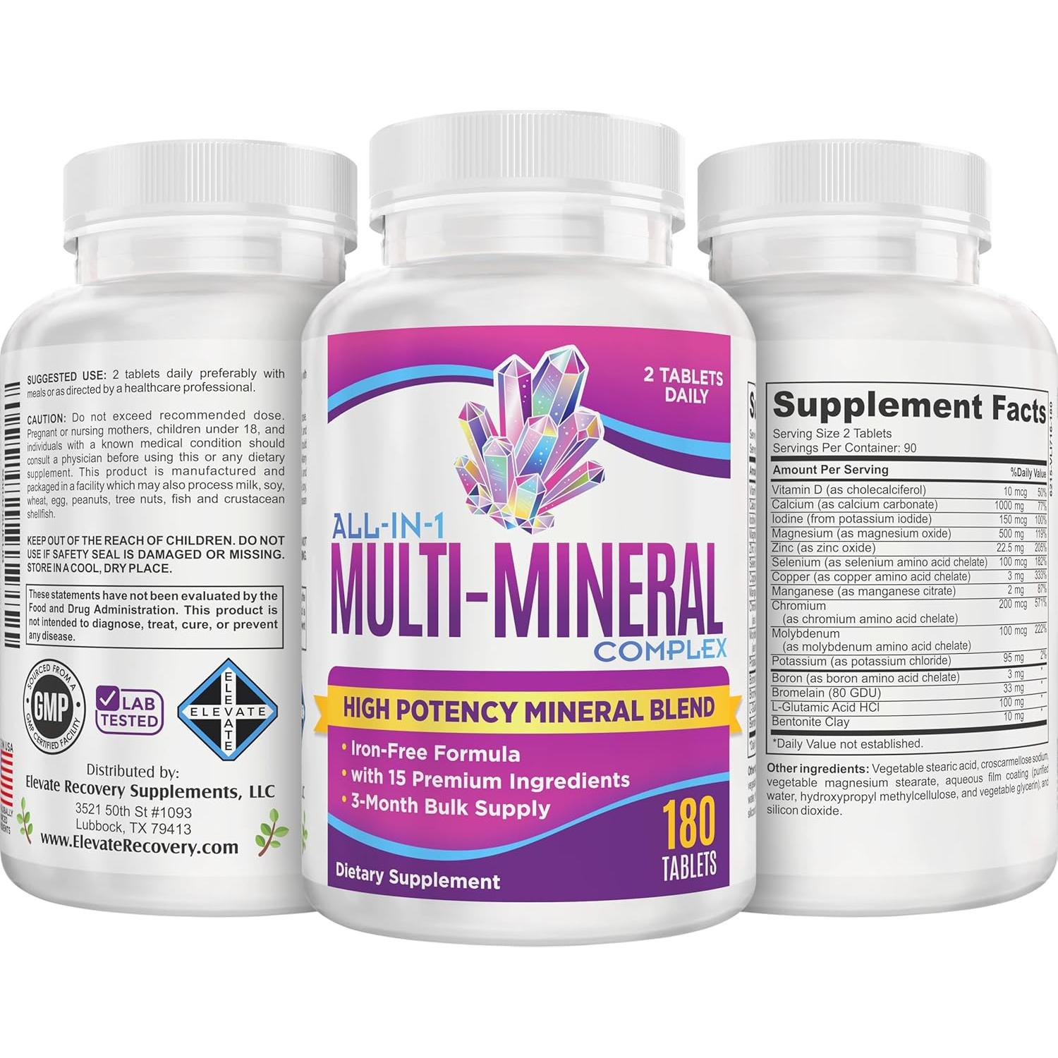 Suplemento Multimineral Sin Hierro Elevate 180 Tabletas 3 Meses