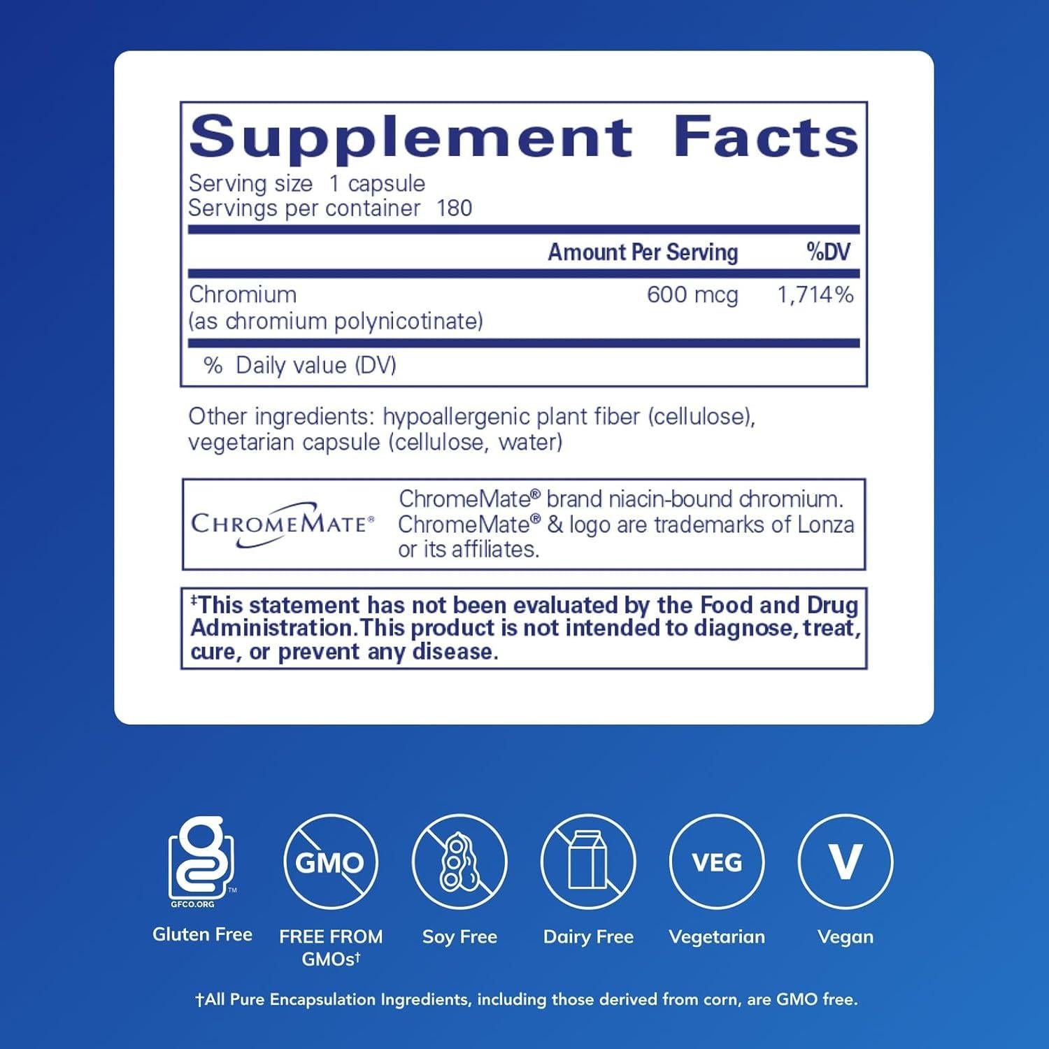Suplemento Metabolismo ChromeMate Pure Encapsulations 180 Cápsulas