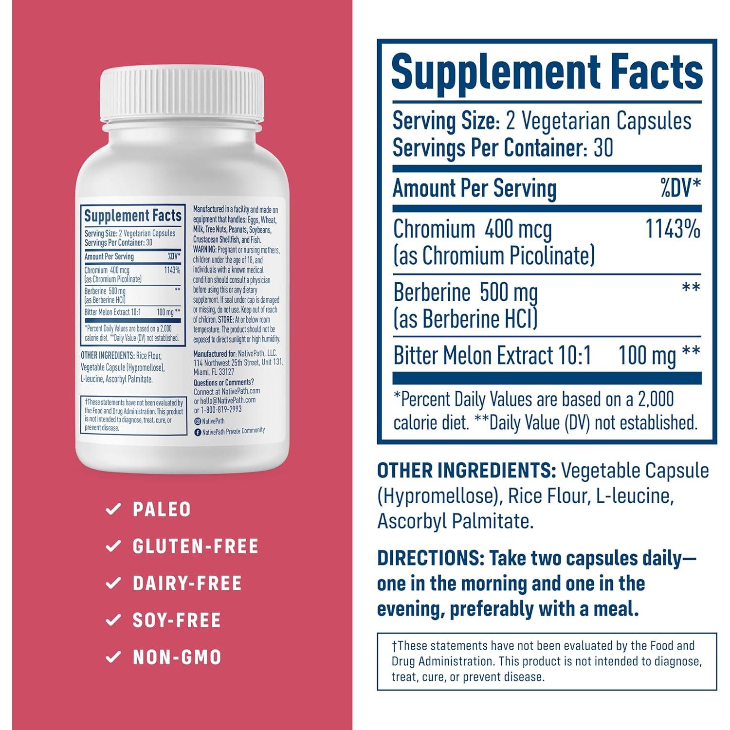 Complejo de Berberina HCl 3-en-1 NativePath 500mg 60 Cápsulas