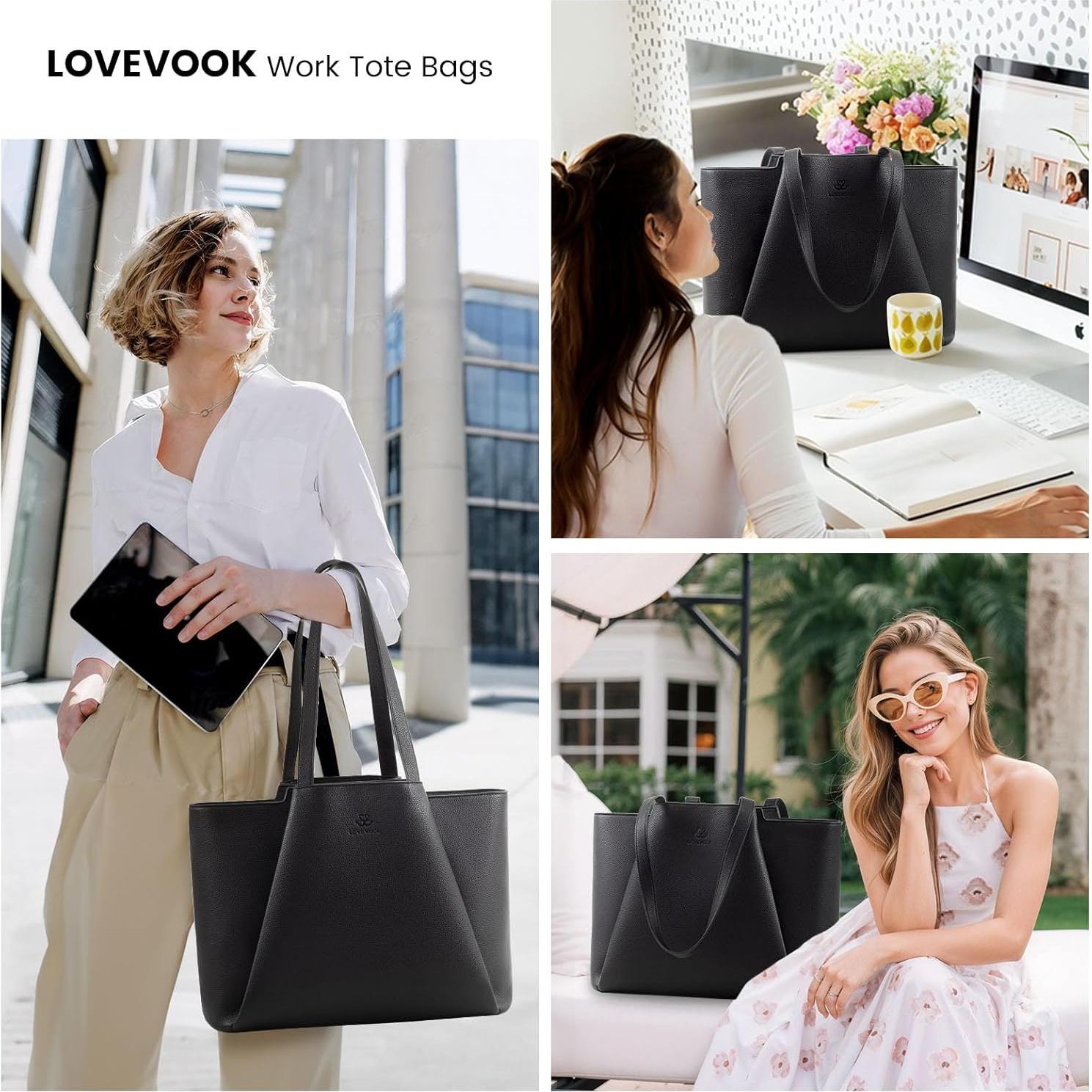 LOVEVOOK Tote para Laptop 15.6" Negro con Clutch