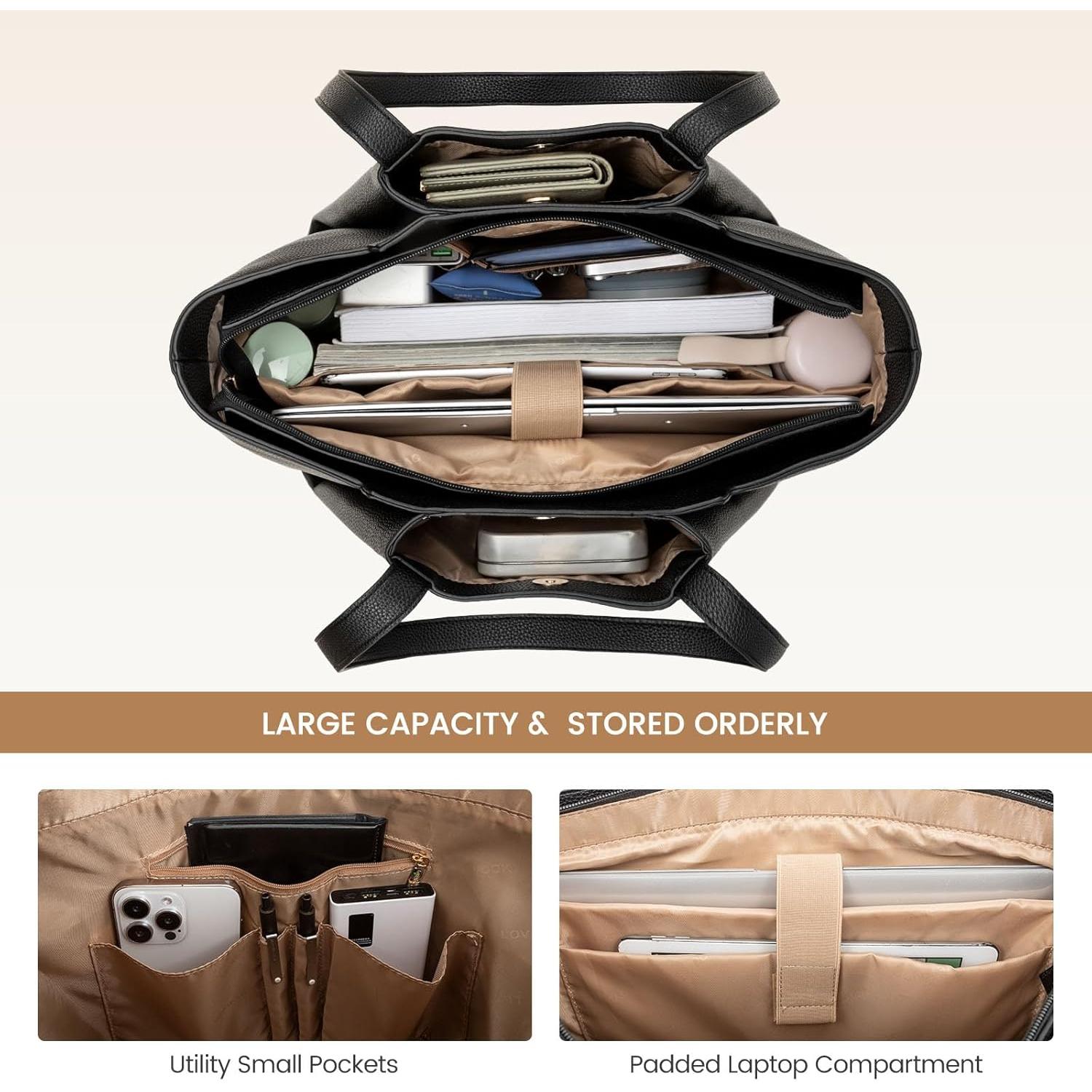 LOVEVOOK Tote para Laptop 15.6" Negro con Clutch